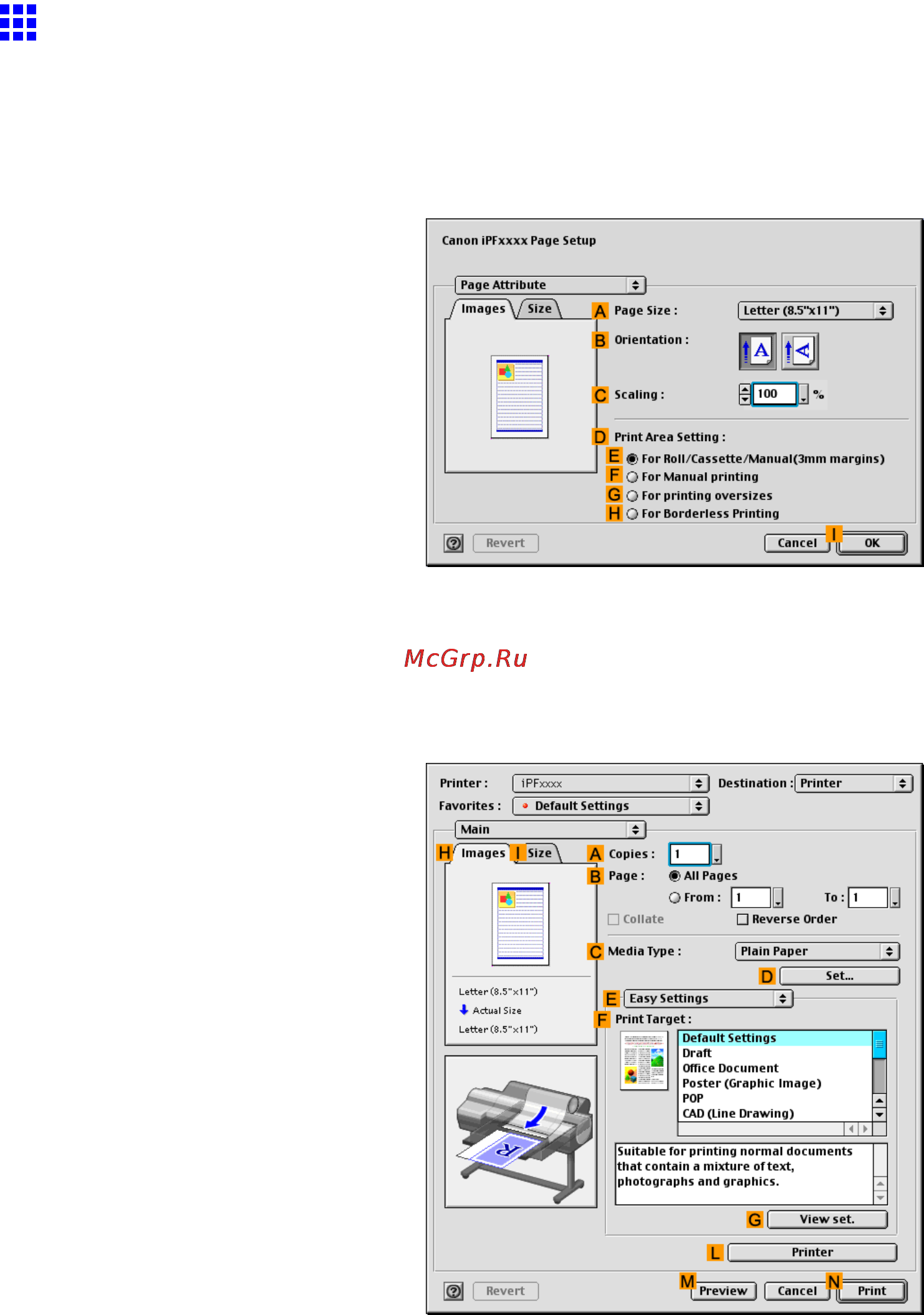 Canon imagePROGRAF iPF610 [115/746] Specifying paper in the printer driver mac os 9