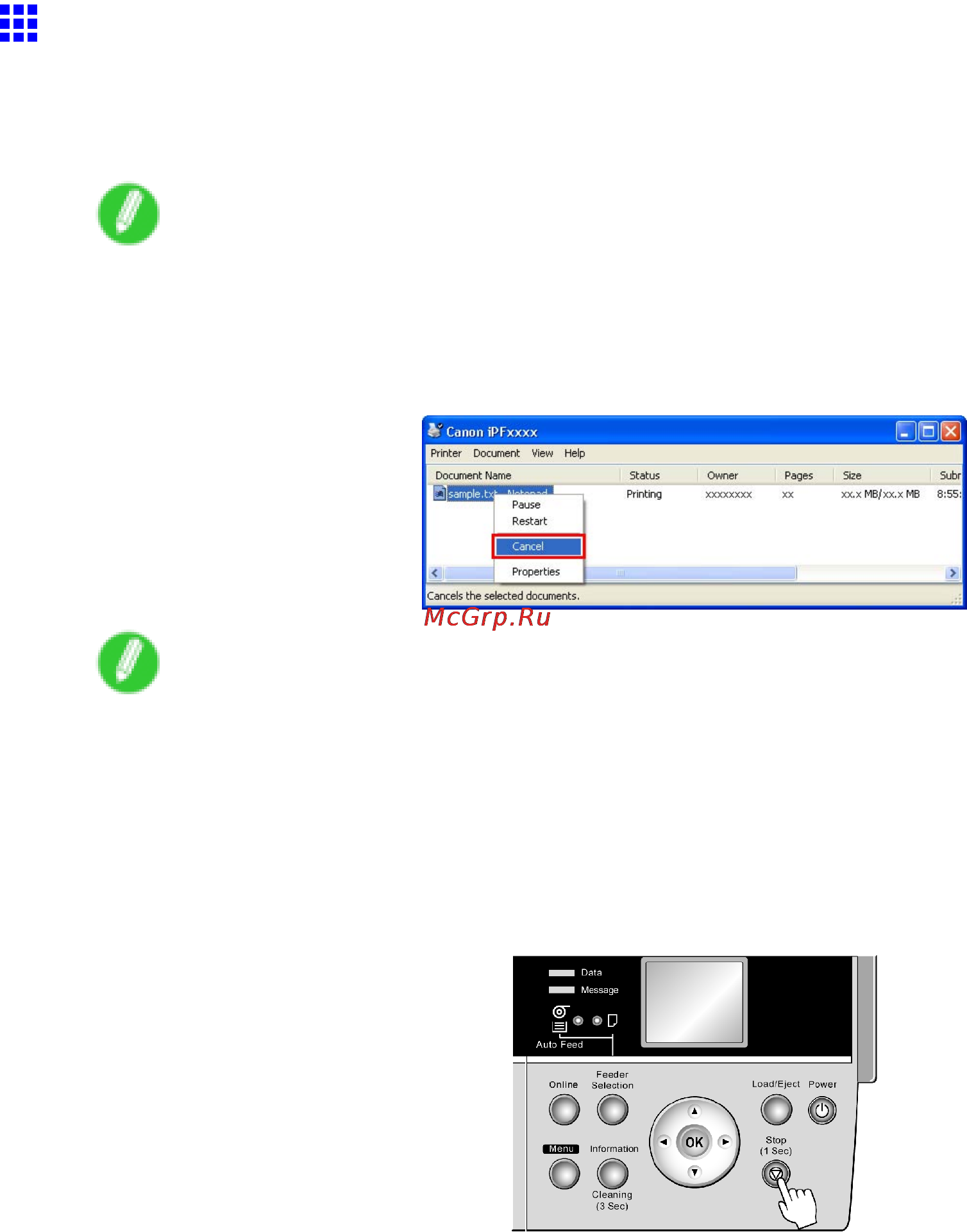 Canon imagePROGRAF iPF610 [119/746] Canceling print jobs from windows