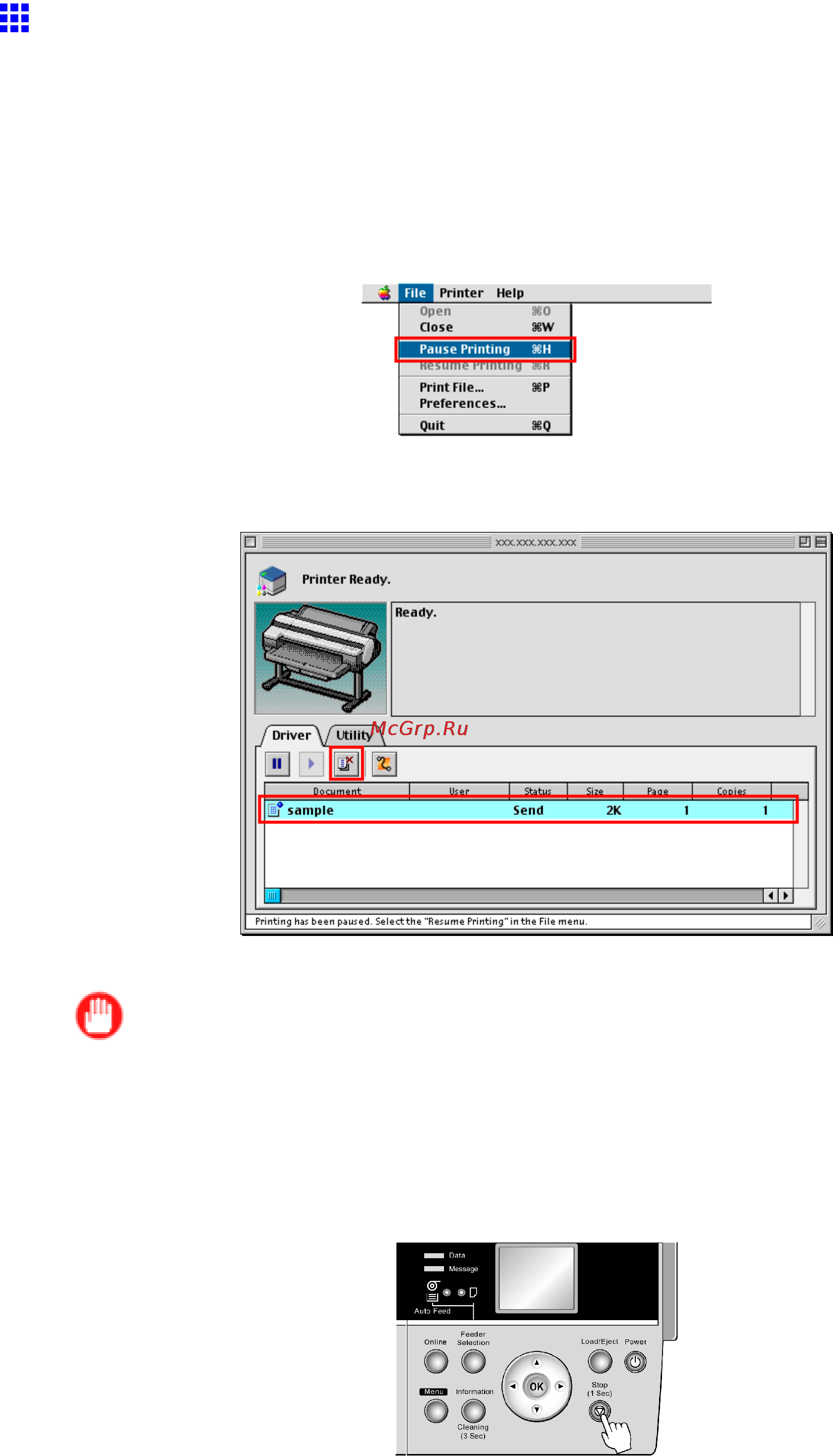 Canon imagePROGRAF iPF610 [123/746] Canceling print jobs from mac os 9