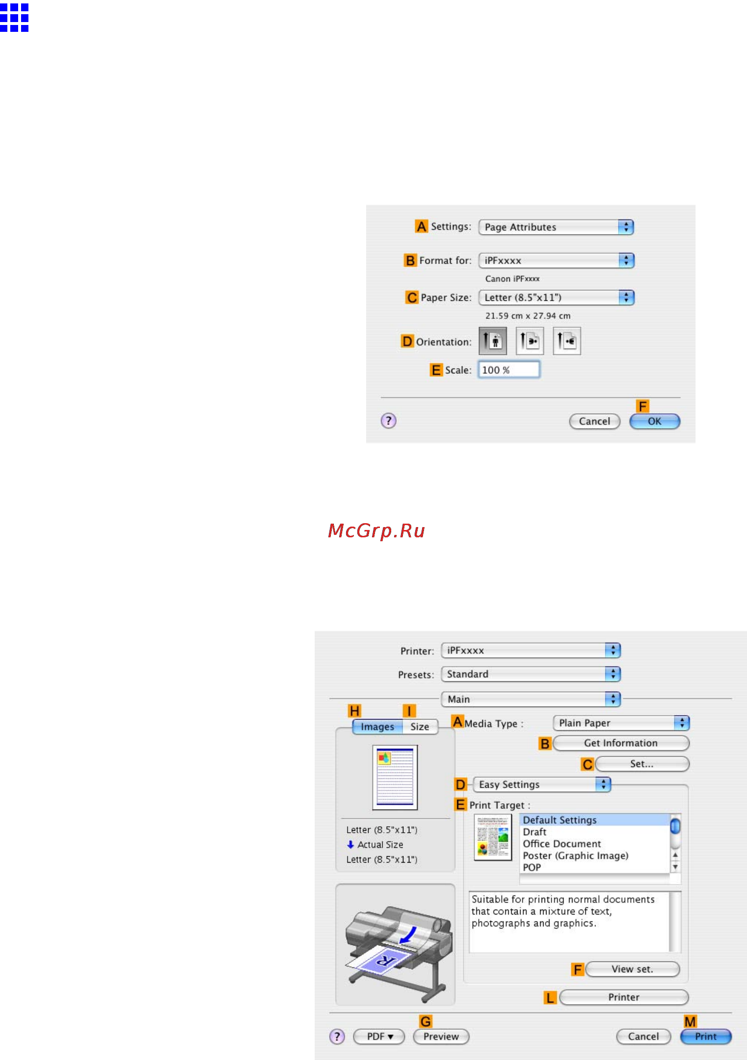 Canon imagePROGRAF iPF610 [235/746] Choosing the document type and printing conditions mac os x