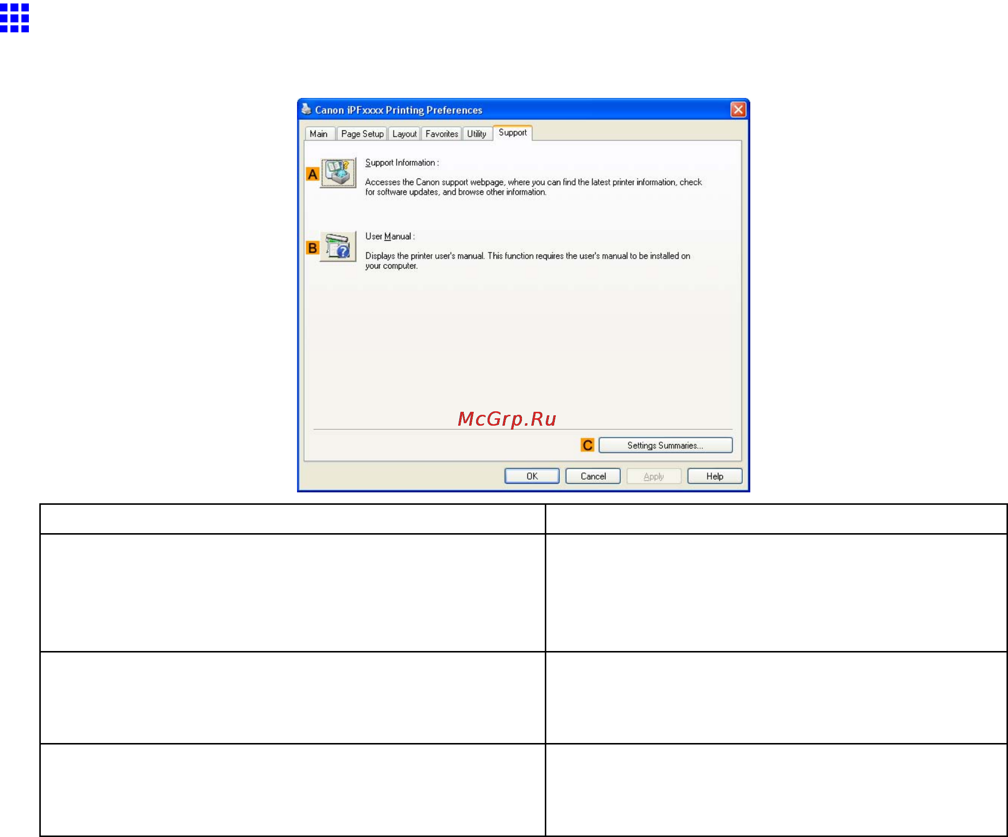 Canon imagePROGRAF iPF610 [499/746] Support sheet windows