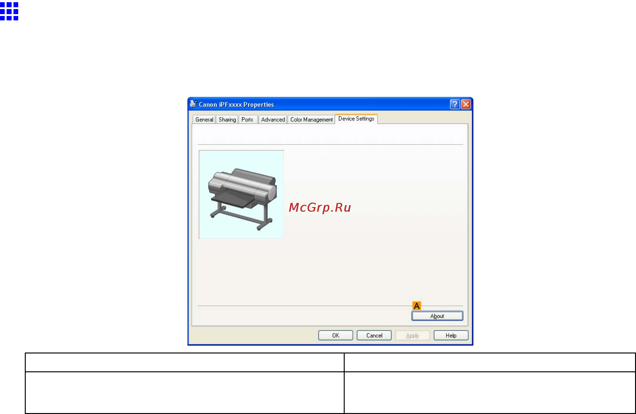 Canon imagePROGRAF iPF610 [500/746] Device settings sheet windows