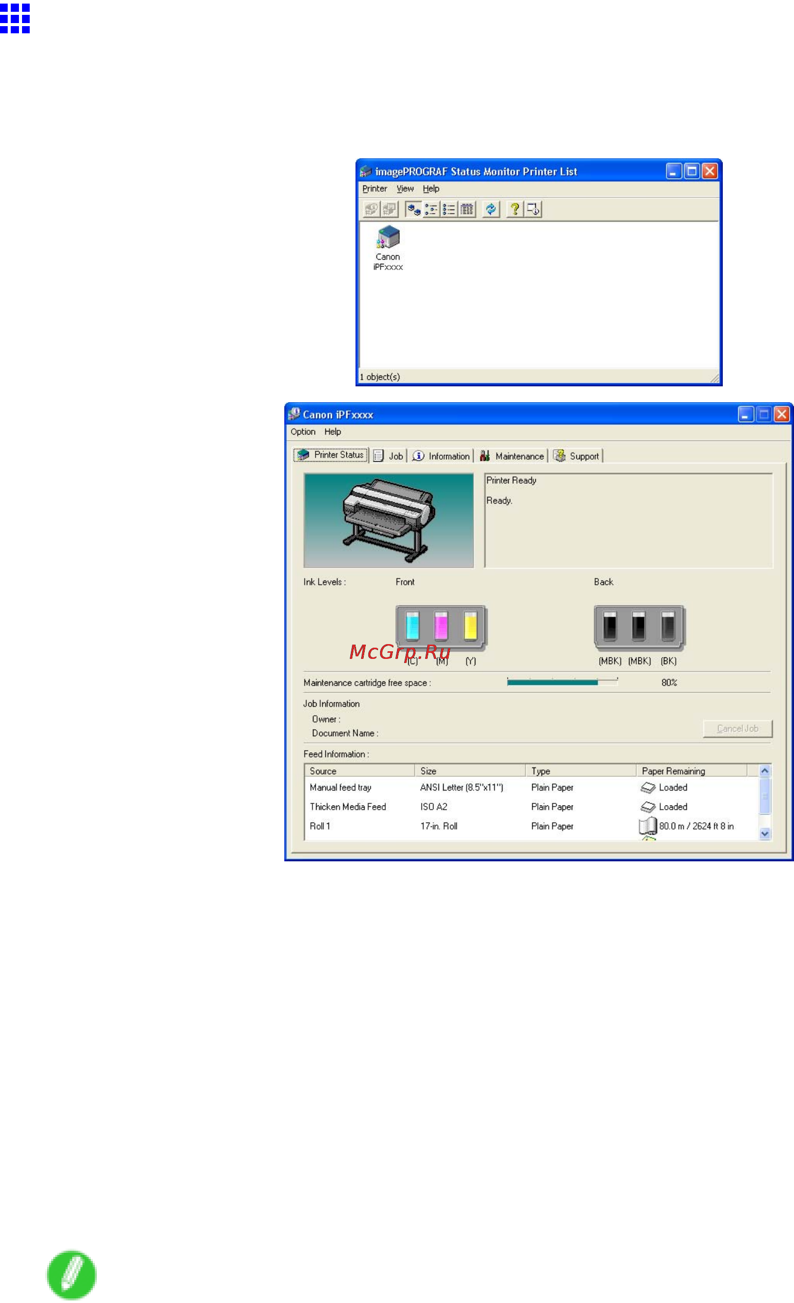 Canon imagePROGRAF iPF610 [503/746] Imageprograf status monitor windows