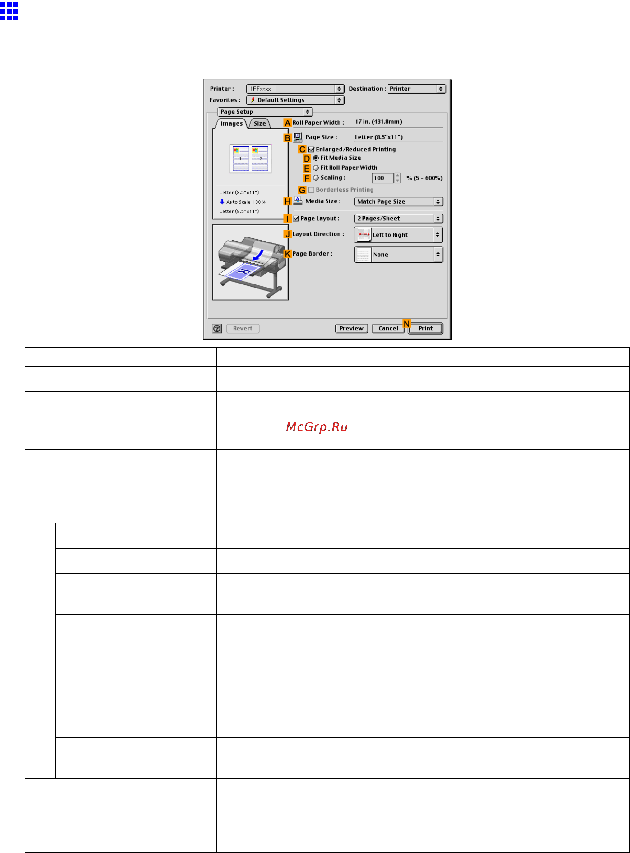Canon imagePROGRAF iPF610 [555/746] Page setup pane mac os 9