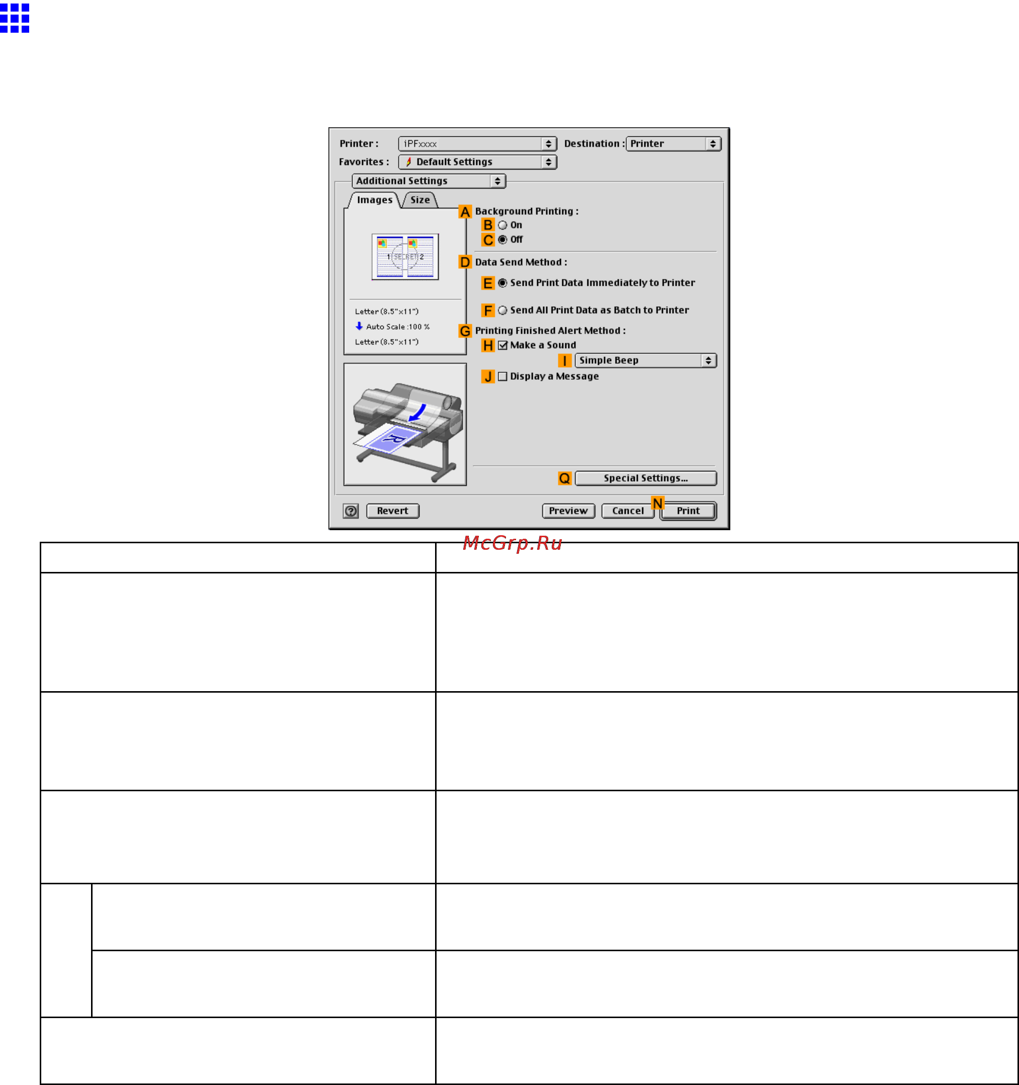 Canon imagePROGRAF iPF610 [559/746] Additional settings pane mac os 9