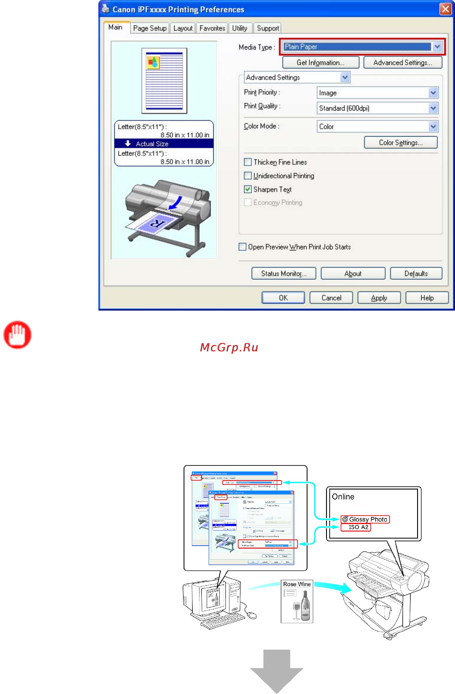 Canon imagePROGRAF iPF610 [99/746] Complete settings in the printer driver for the type of paper and other details