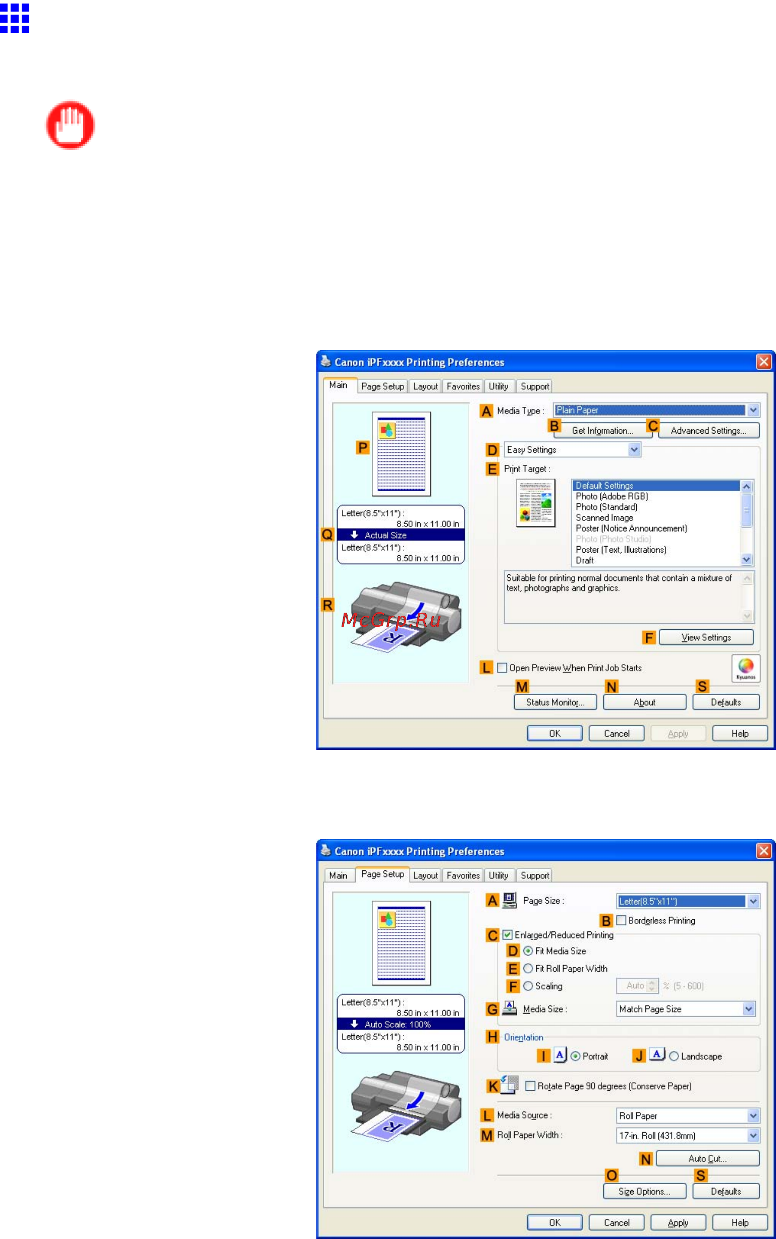 Canon imagePROGRAF iPF5100 [108/788] Specifying paper in the printer driver windows
