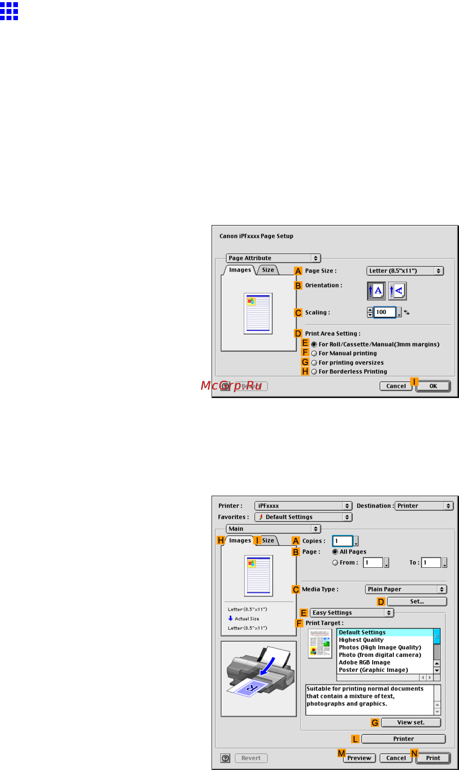 Canon imagePROGRAF iPF5100 [309/788] Resizing originals to fit the roll width mac os 9