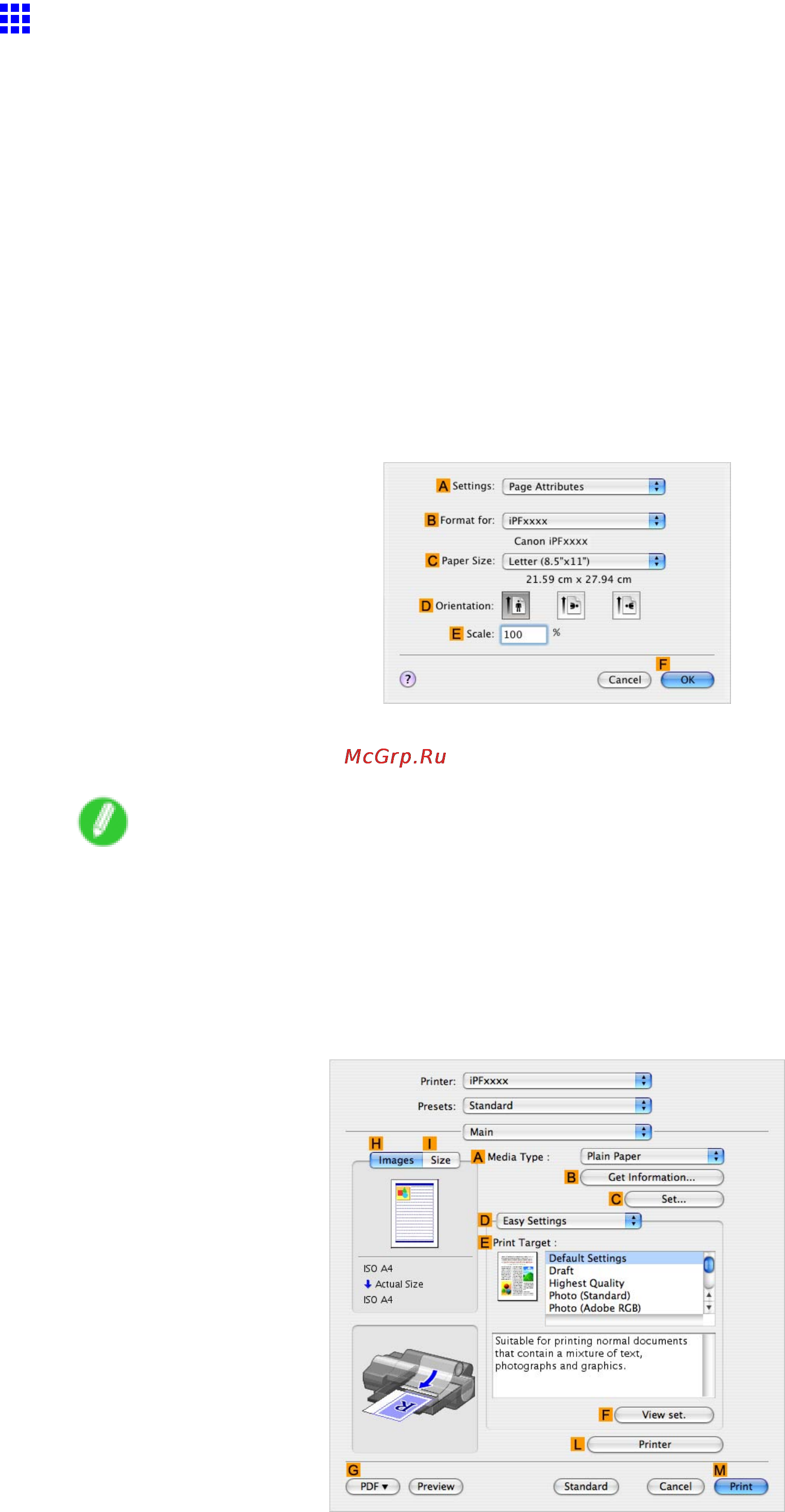 Canon imagePROGRAF iPF5100 [365/788] Borderless printing by resizing originals to match the paper size mac os x