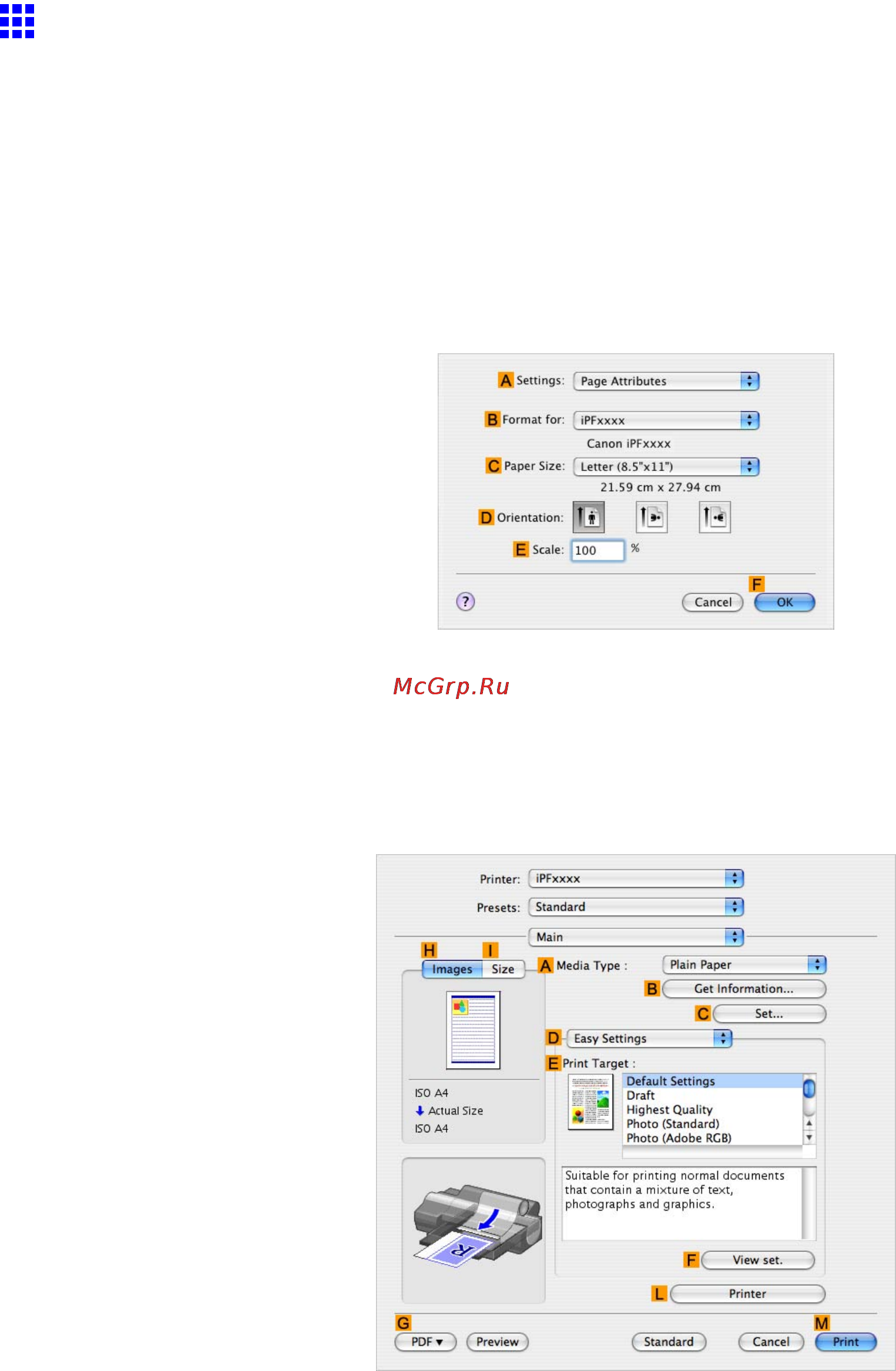 Canon imagePROGRAF iPF5100 [423/788] Printing originals centered on rolls mac os x