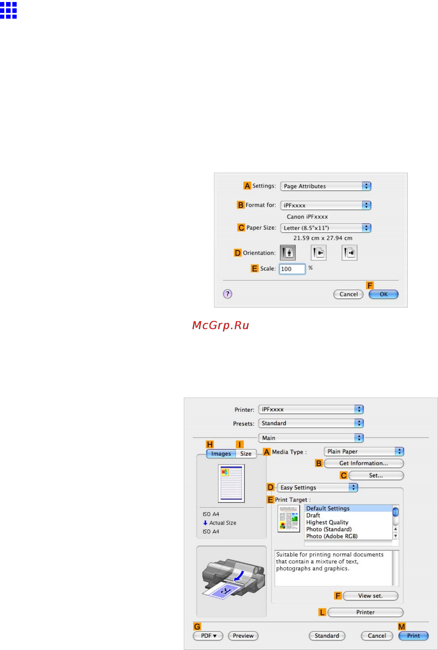 Canon imagePROGRAF iPF5100 [431/788] Printing originals centered on sheets mac os x