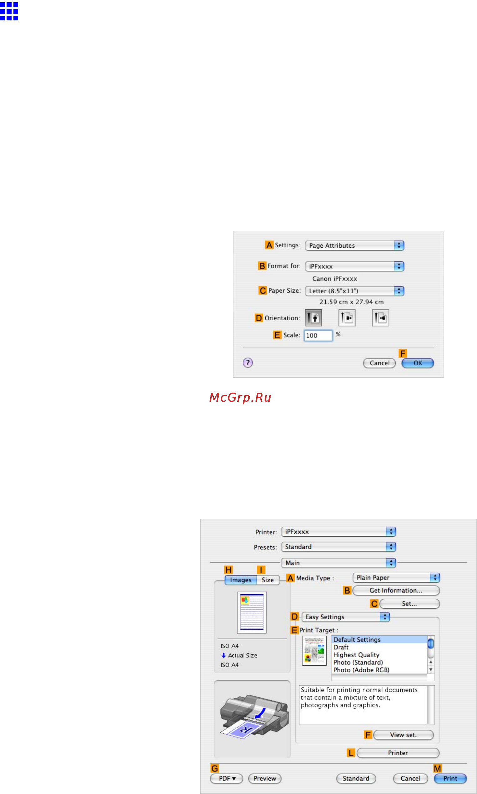 Canon imagePROGRAF iPF5100 [471/788] Making the original orientation match the paper orientation mac os x