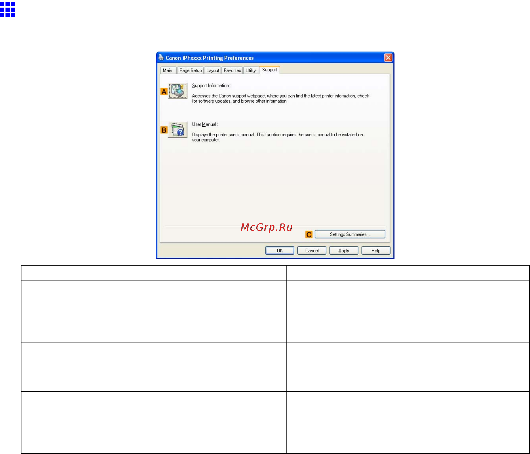 Canon imagePROGRAF iPF5100 [499/788] Support sheet windows