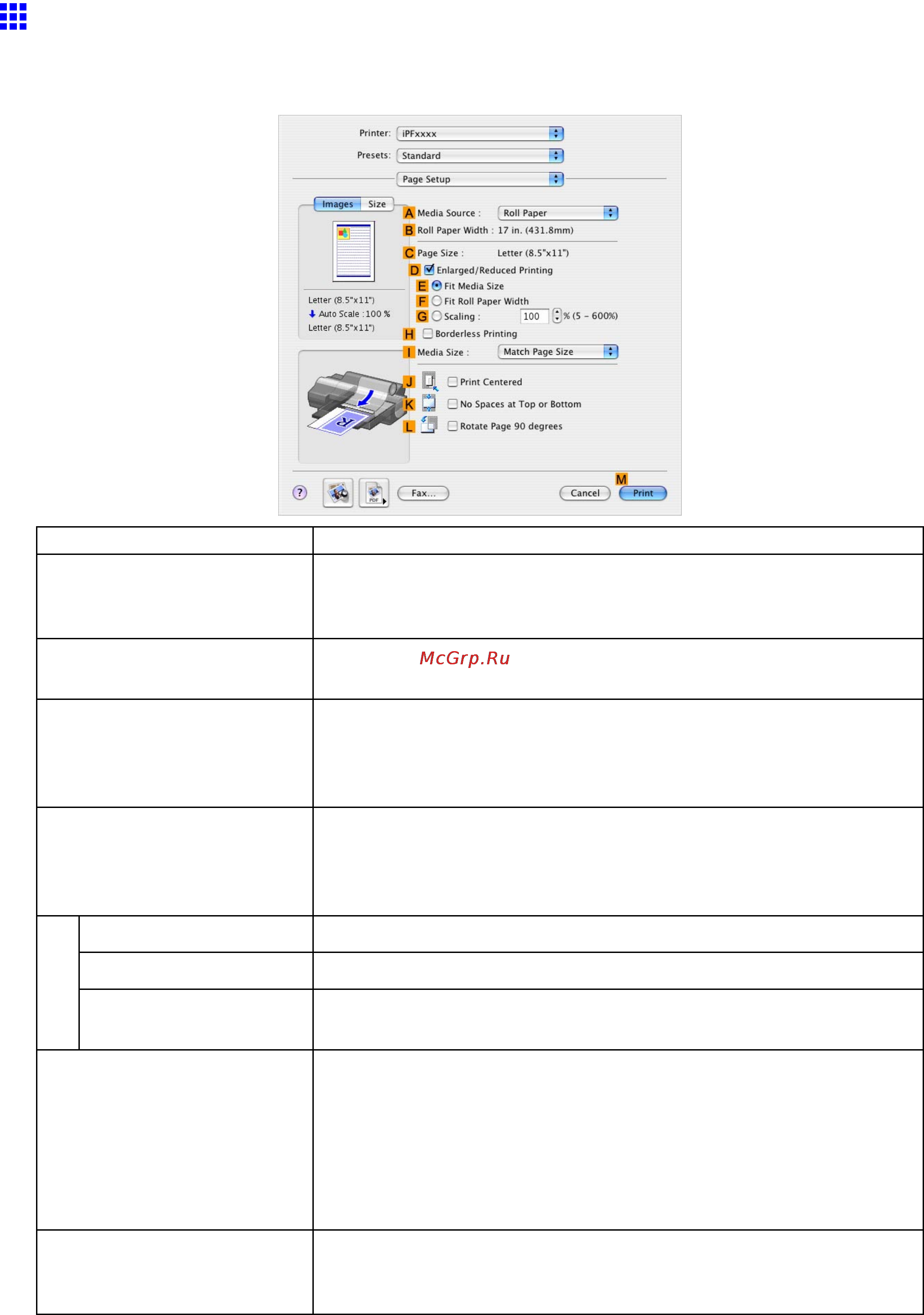 Canon imagePROGRAF iPF5100 [539/788] Page setup pane mac os x