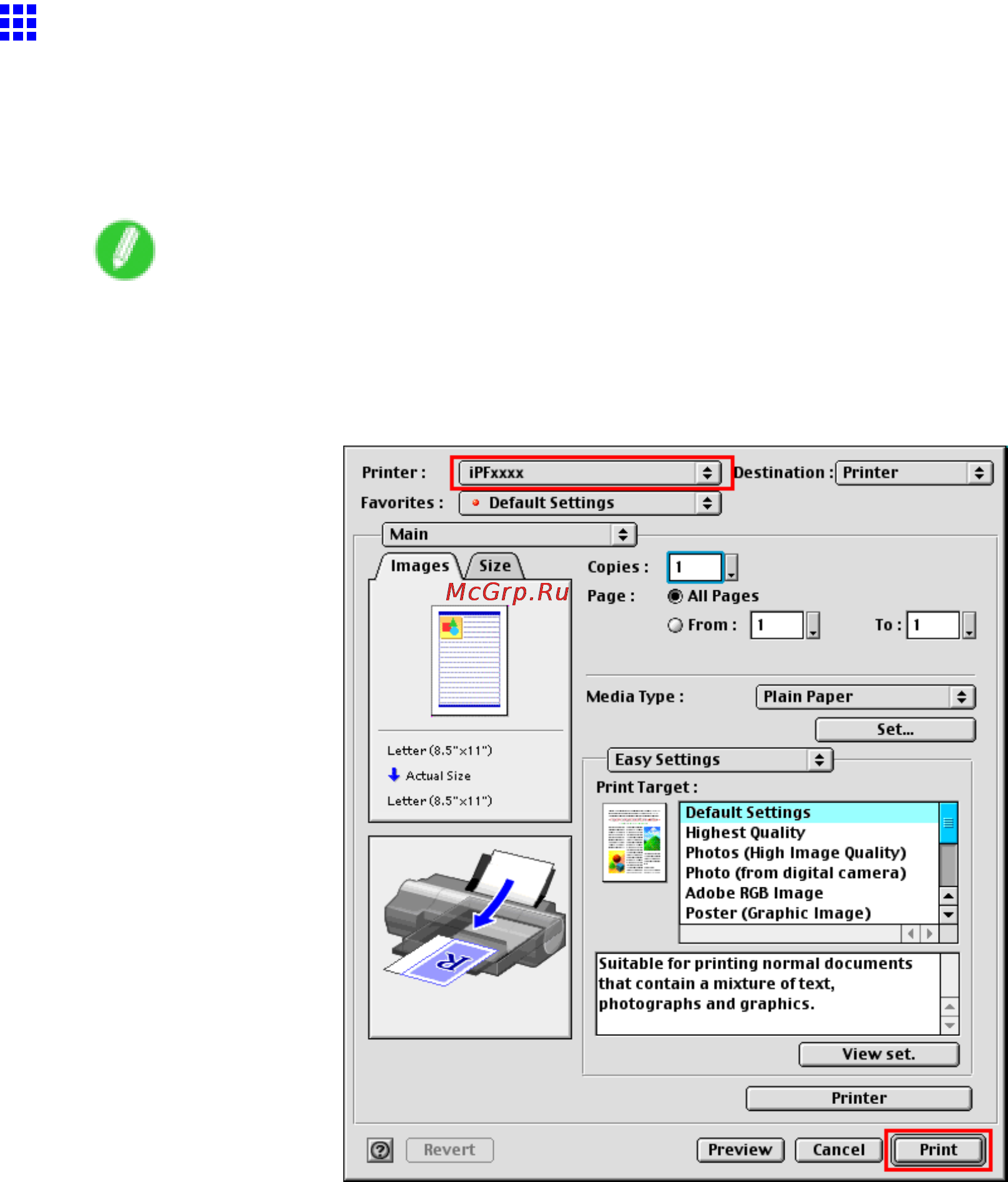 Canon imagePROGRAF iPF5100 [573/788] Accessing the printer driver dialog box from applications mac os 9