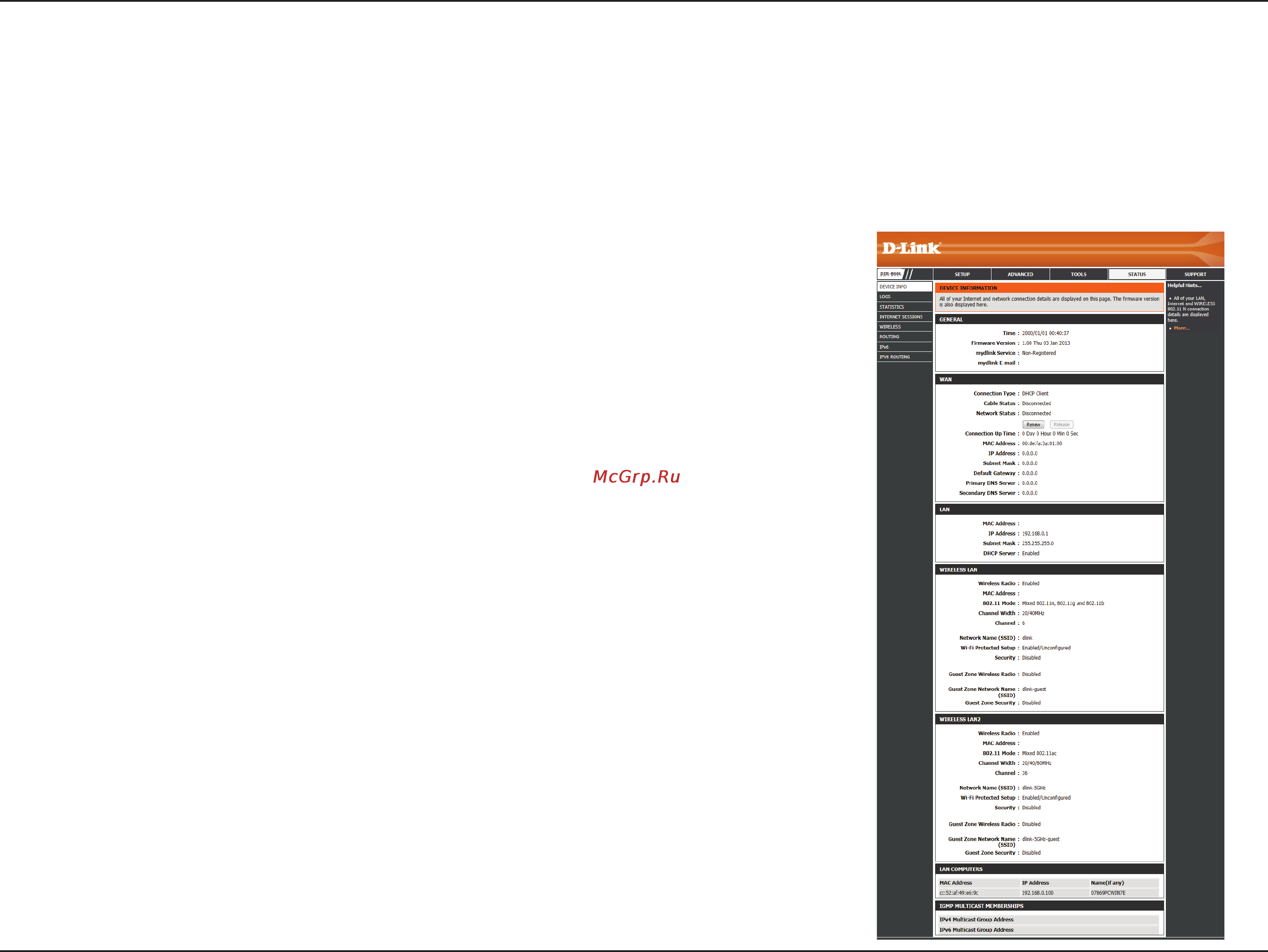 D-Link dir-860l/ru/a1a [105/143] Status