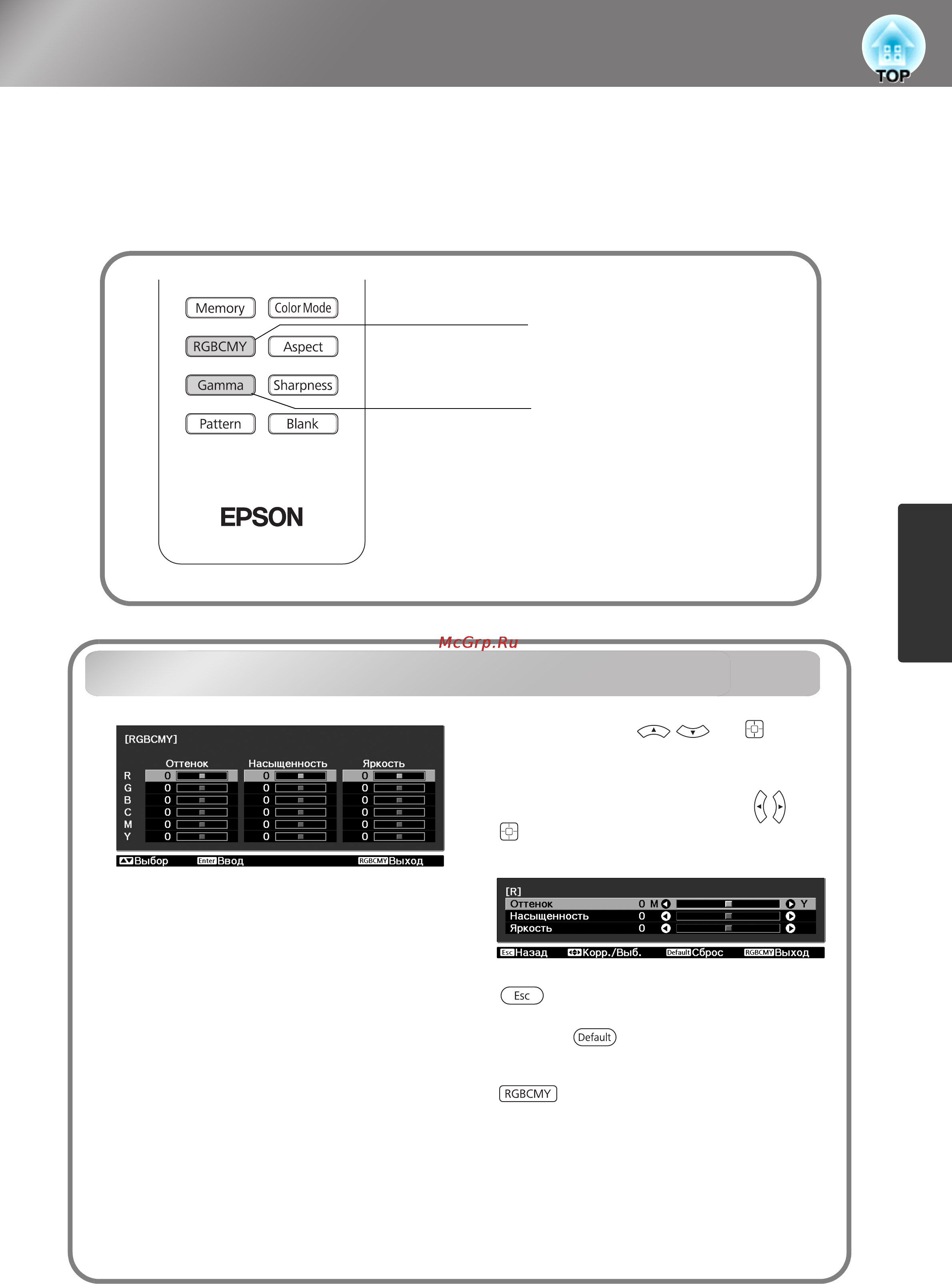 Epson EH-TW5000 [23/66] Корректировка оттенков насыщенности и светлоты