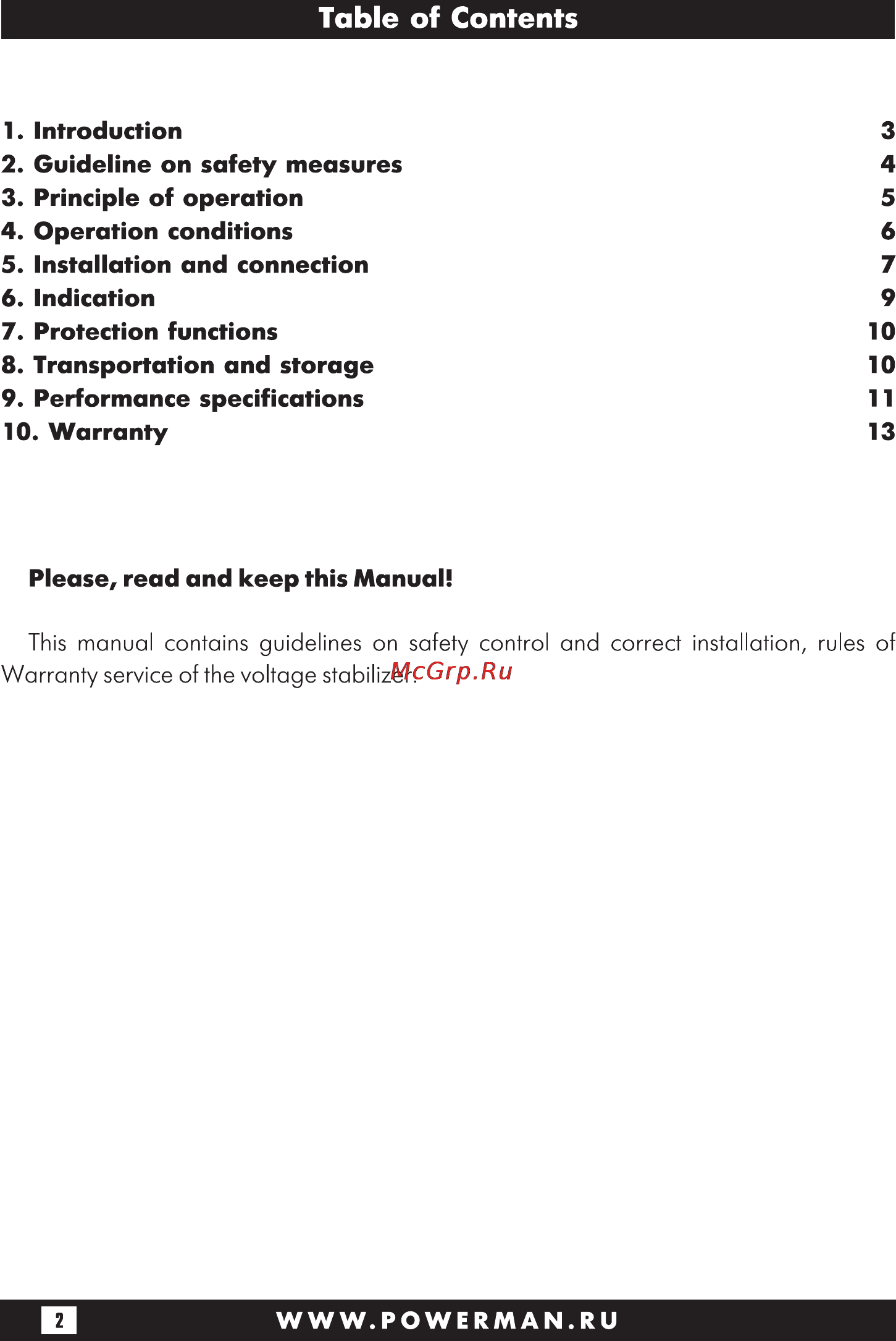 Powerman AVS 5000P [16/28] Table of contents