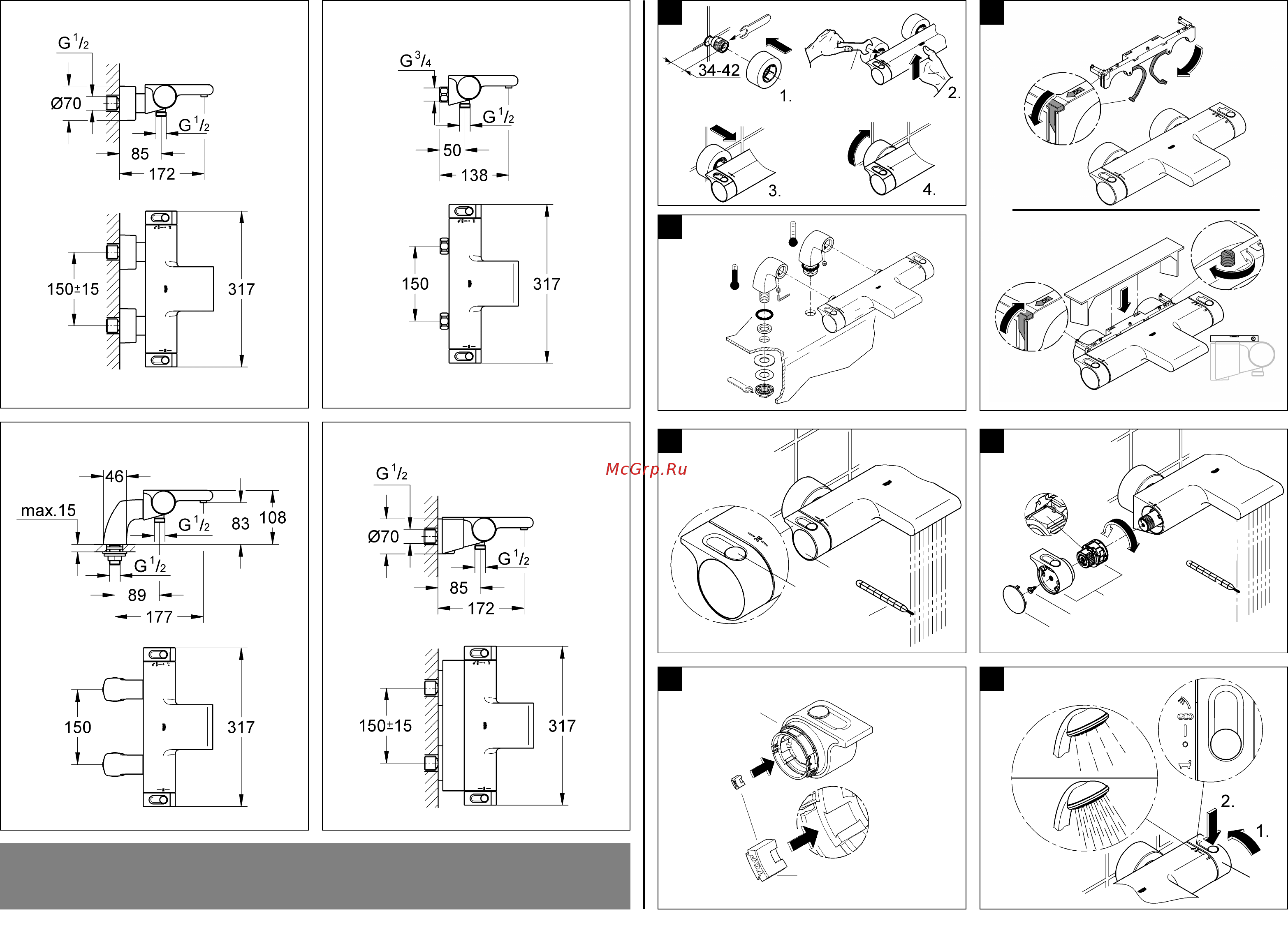 Grohe grohtherm 2000 34176001 [2/34] Please pass these instructions on to the end user of the fitting s v p remettre cette instruction à l utilisateur de la robinetterie