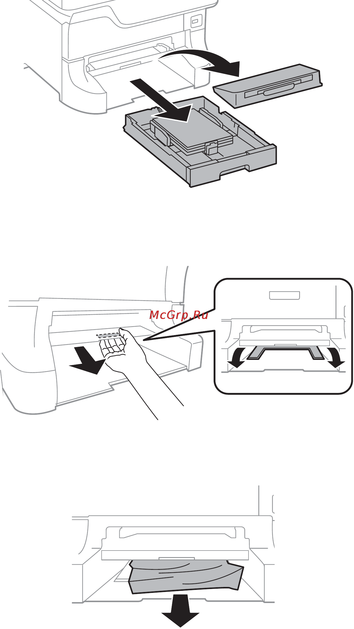 Epson WorkForce Pro WF-8590DWF [169/227] Извлечение застрявшей бумаги из перед слот подачи бумаги b2