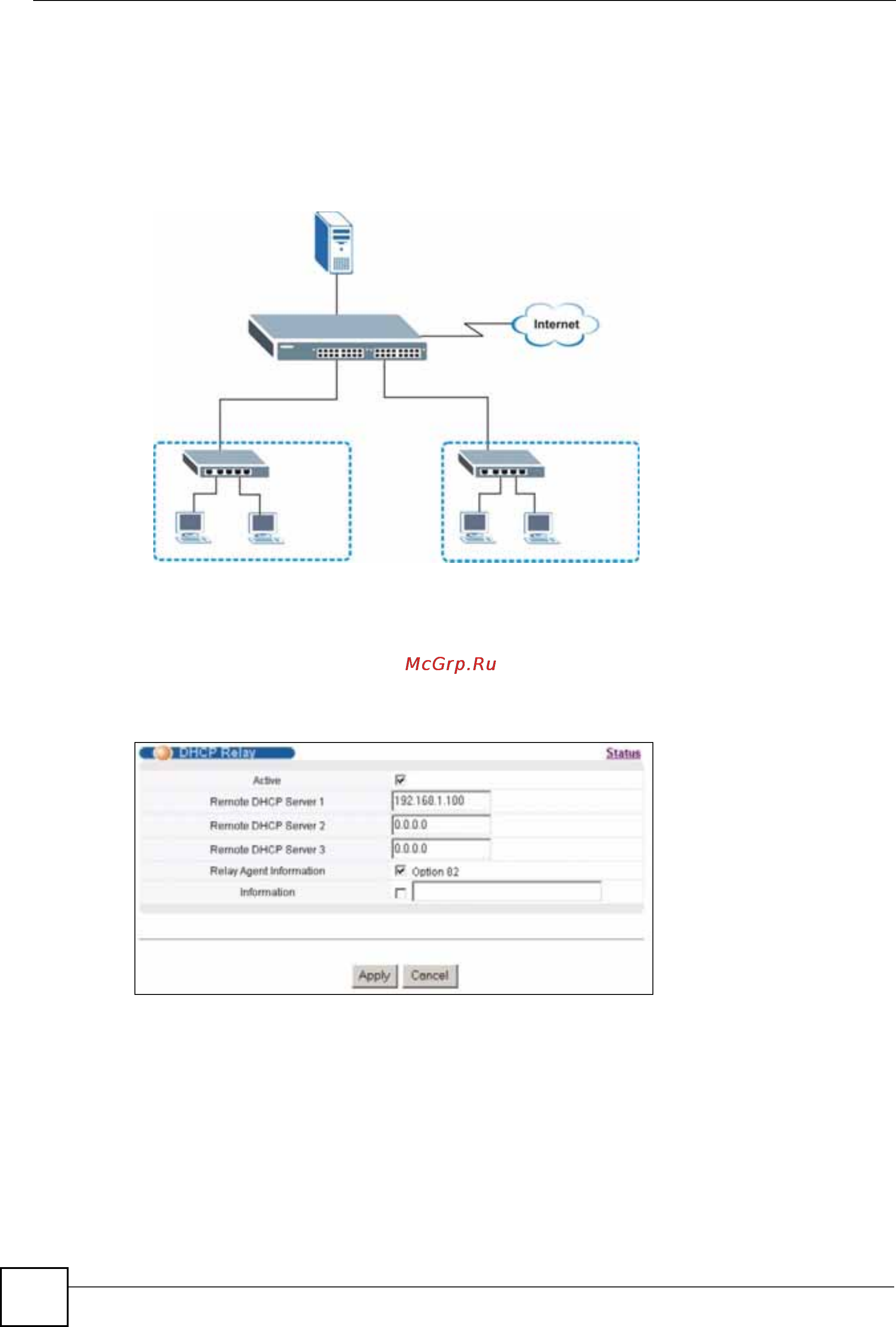 Zyxel ES-3124-4F [258/394] Пример настройки глобальной ретрансляции dhcp