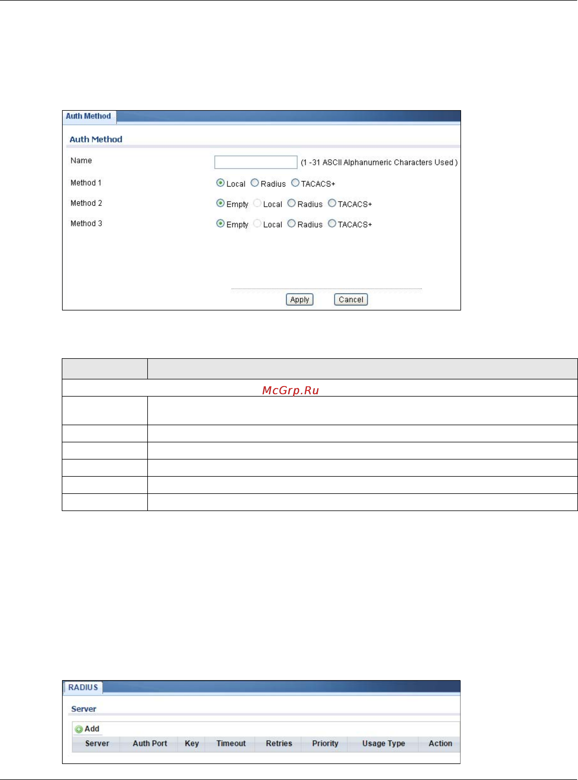 Zyxel GS1900-8HP [192/246] The auth method add modify screen
