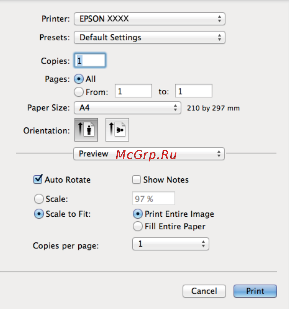 Epson L810 [41/107] Основные сведения о печати mac os x