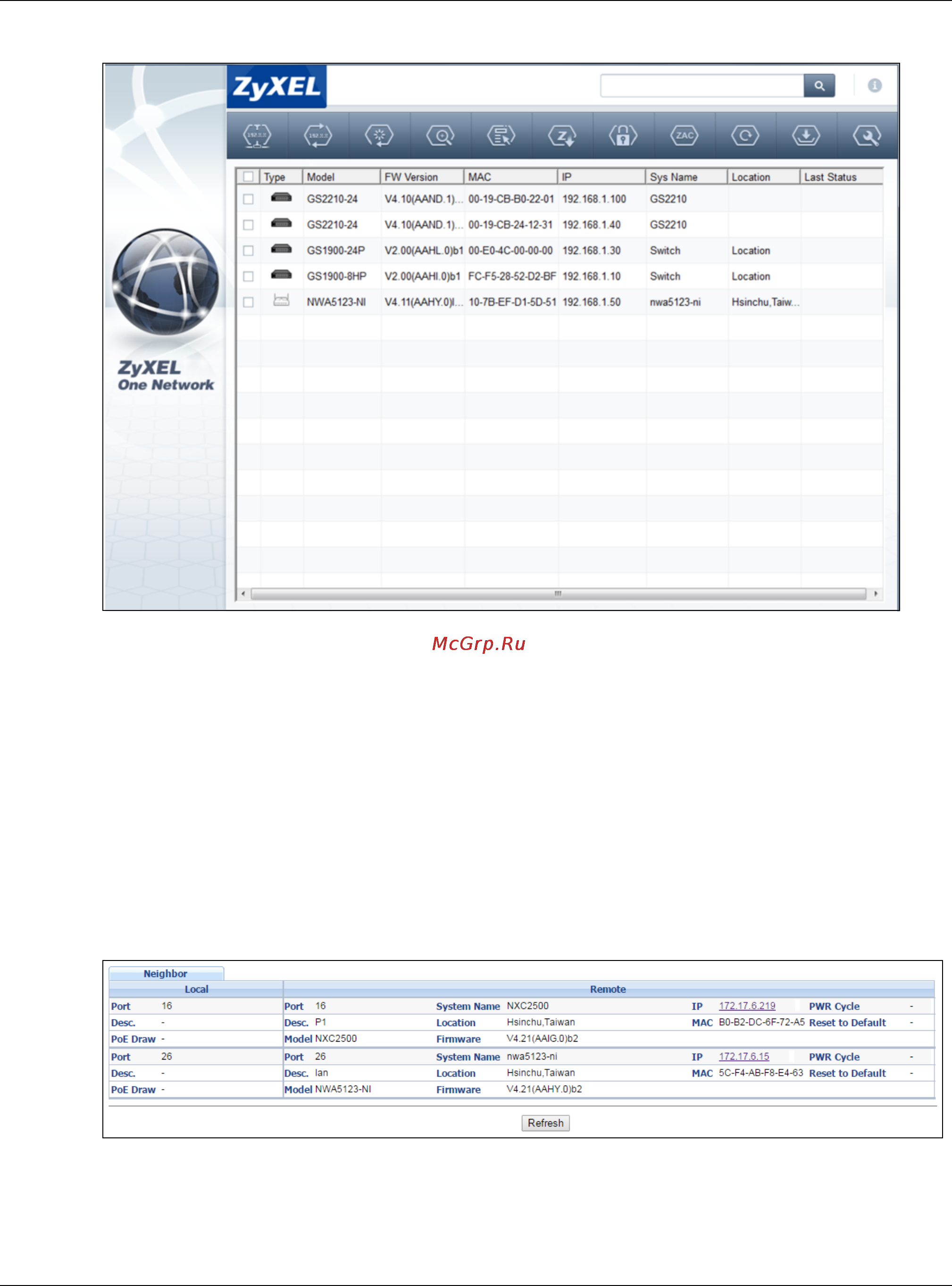 Zyxel GS2210-48HP [58/444] Zon neighbor management screen