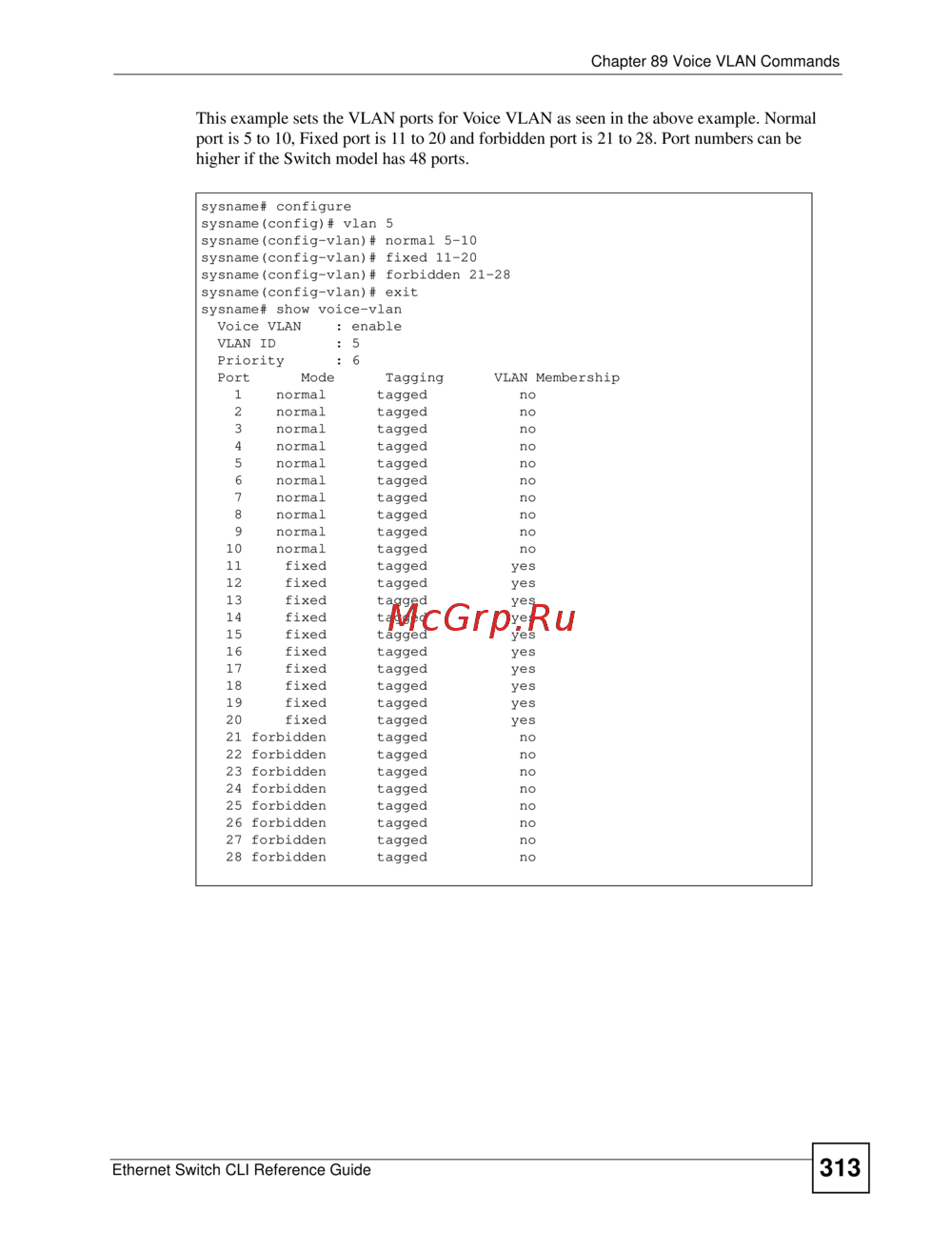 Zyxel GS2210-8 [313/362] This example sets the vlan ports for voice ...