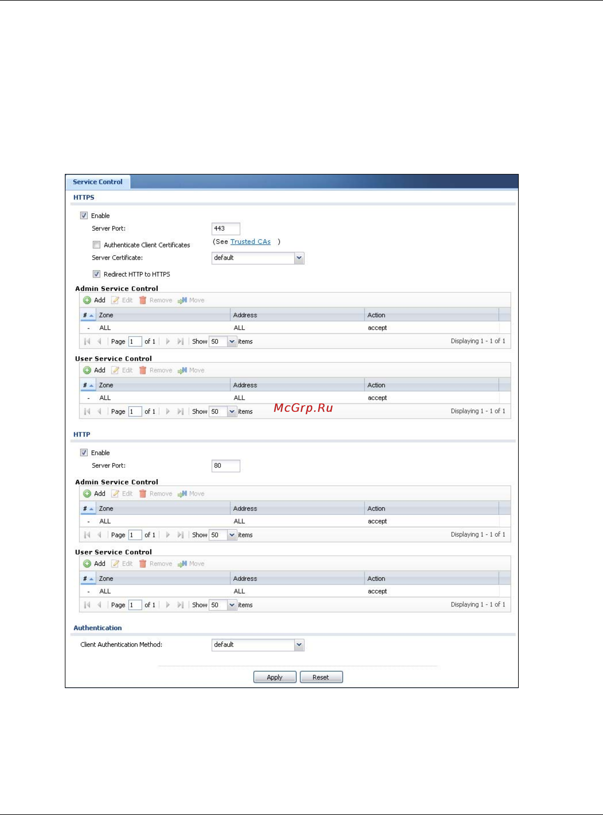 Zyxel NXC5500 [303/469] Configuring www service control