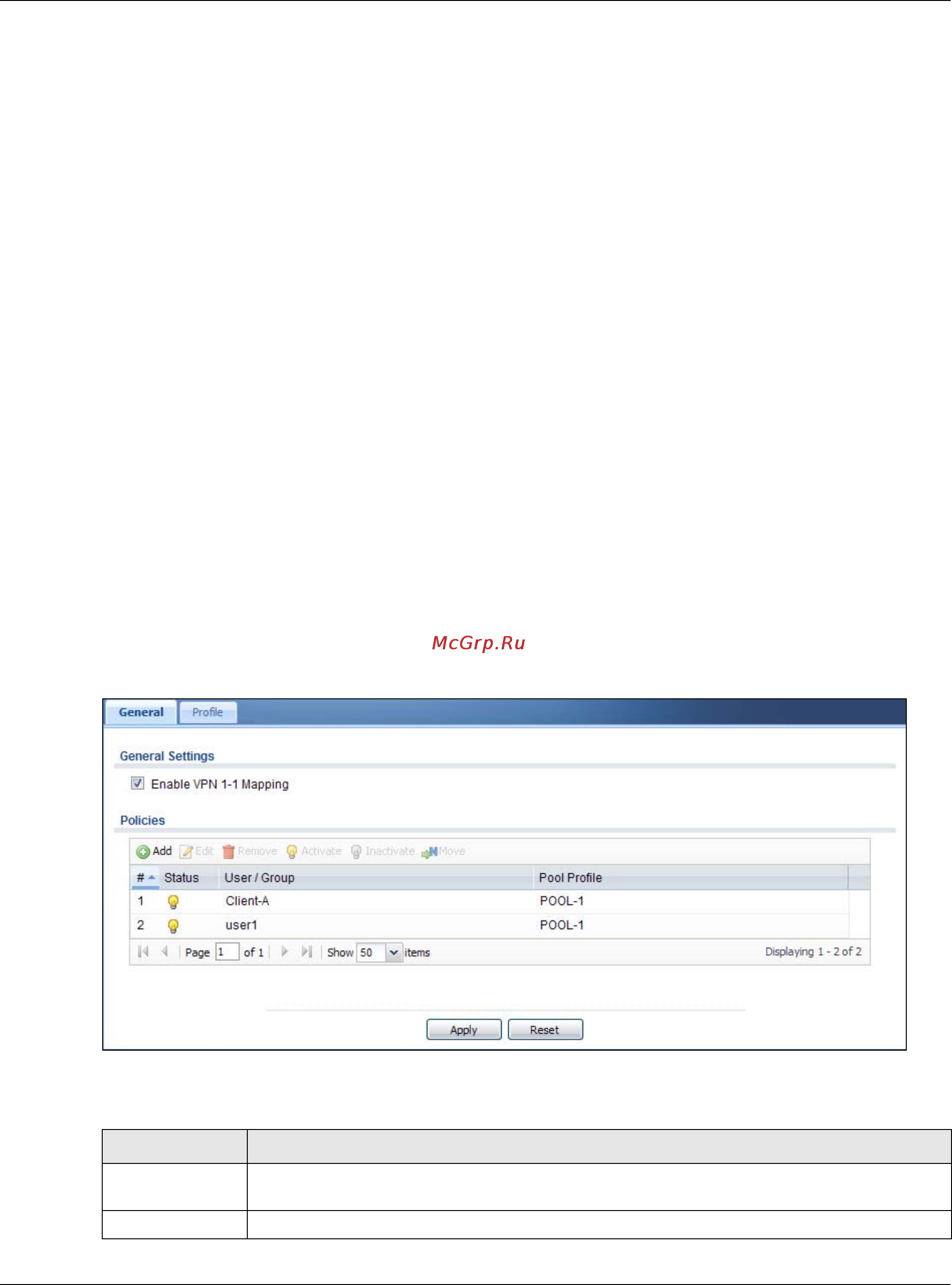 Zyxel UAG4100 [227/617] The vpn 1 1 mapping general screen