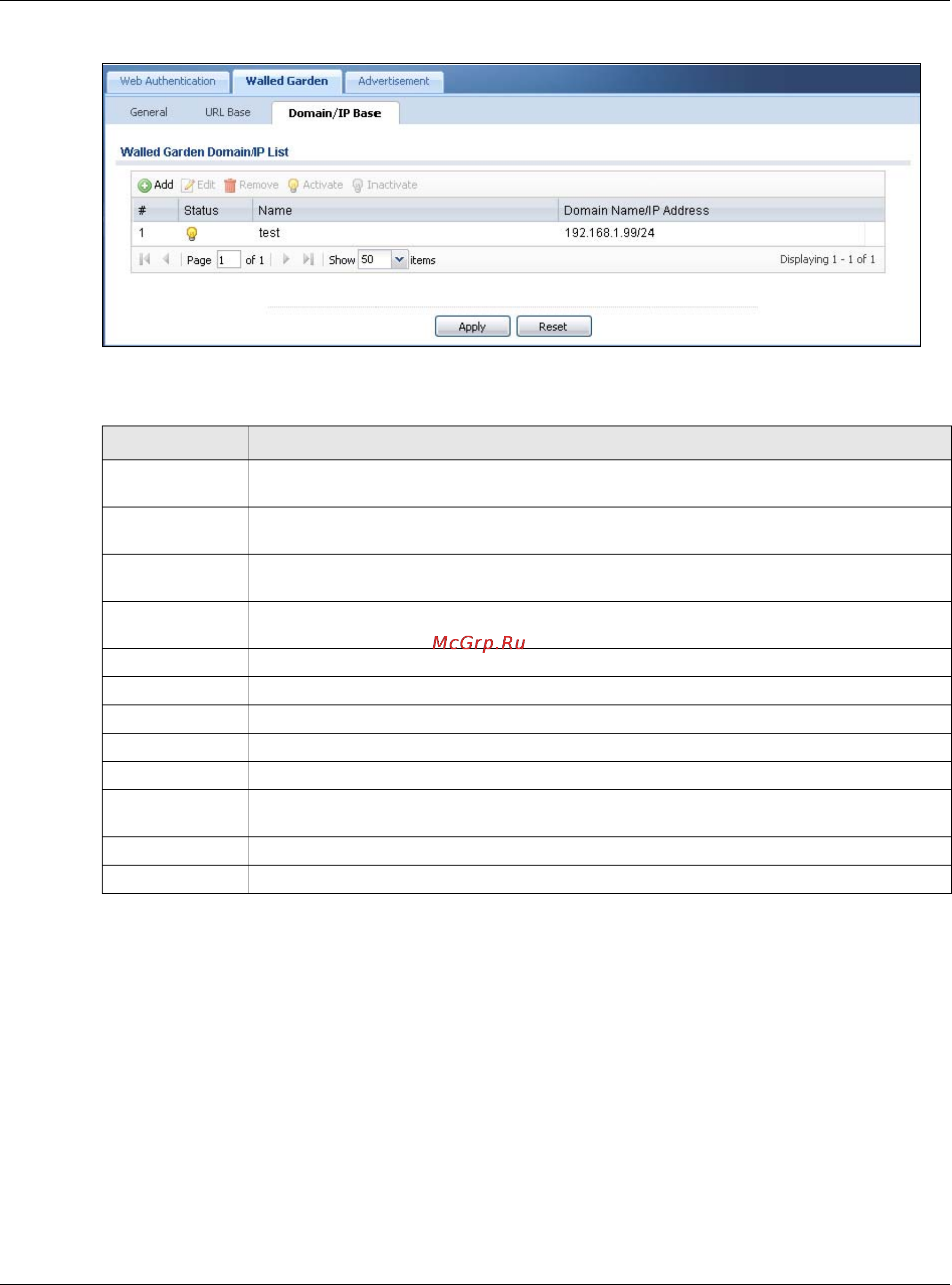 Zyxel UAG4100 [281/617] Adding editing a walled garden domain or ip
