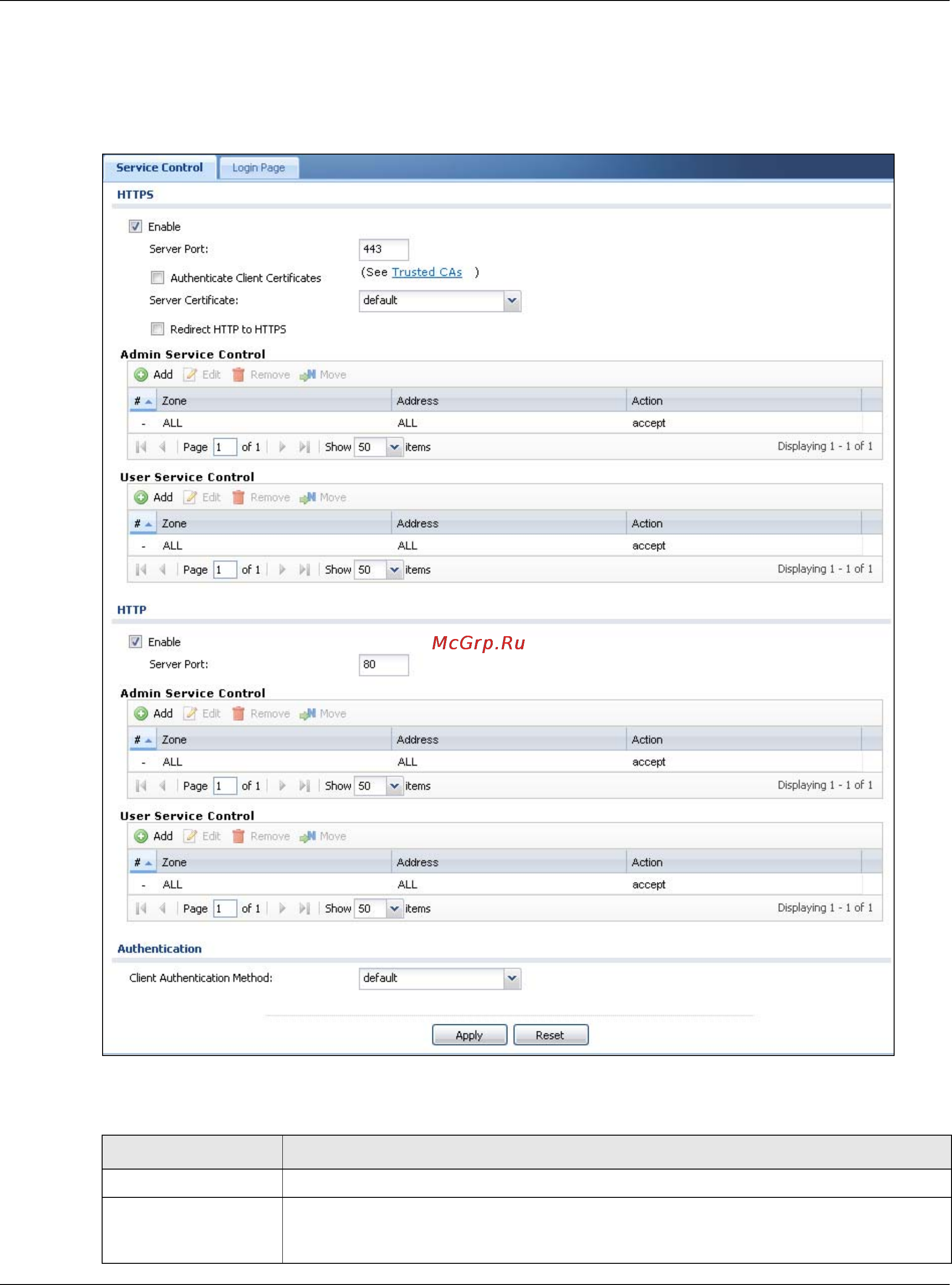 Zyxel UAG5100 [503/617] Note admin service control deals with management access to the web configurator user service control deals with user access to the uag logging into a web portal to access the internet for example