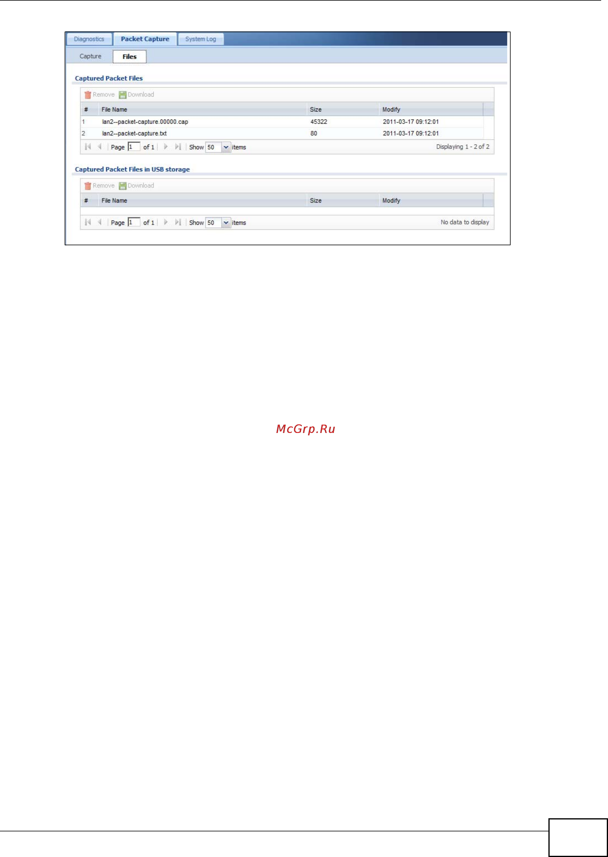 Zyxel ZyWALL USG 20 [141/150] Packet capture screen