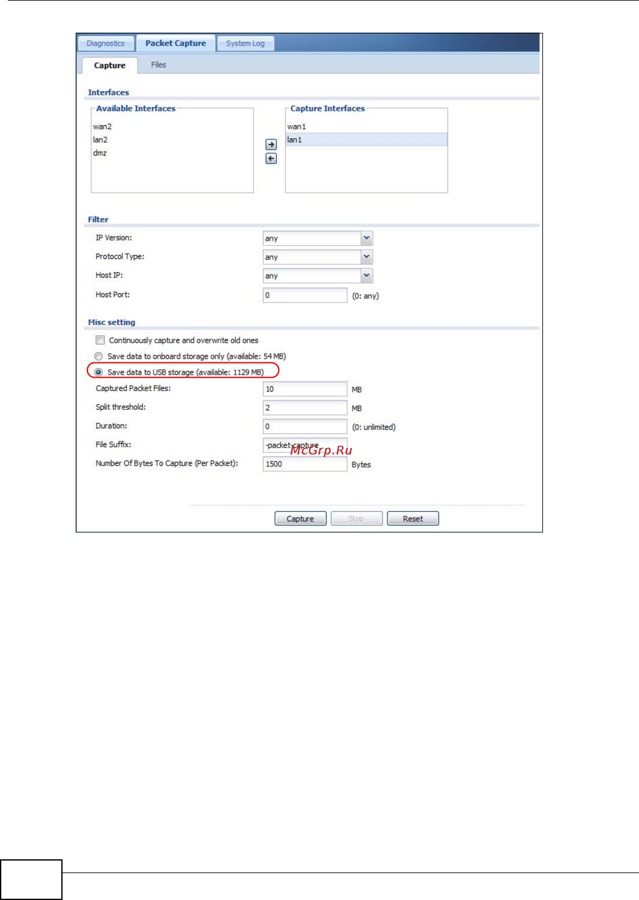 Zyxel ZyWALL USG 20 [142/150] Example of viewing a packet capture cap file