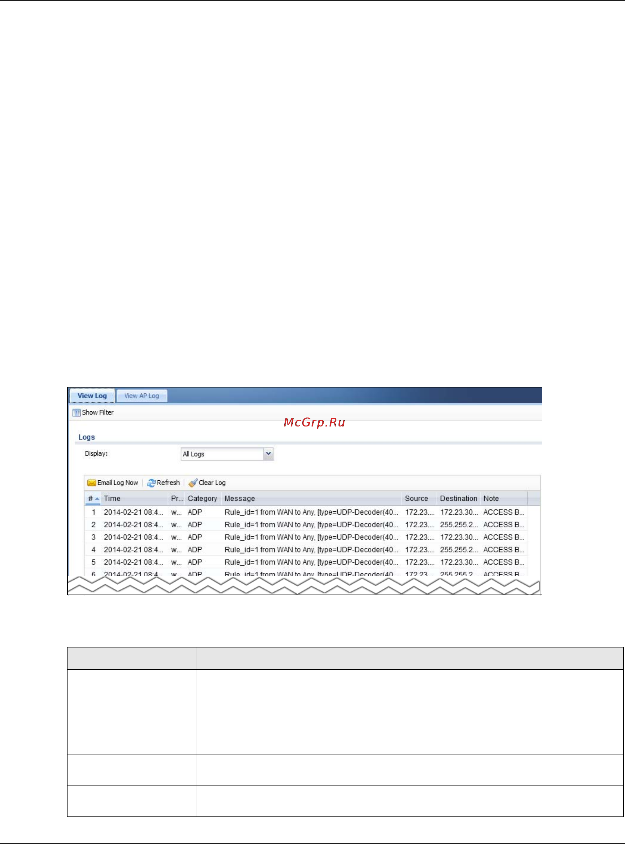 Zyxel ZyWALL 110 [153/829] Log screens