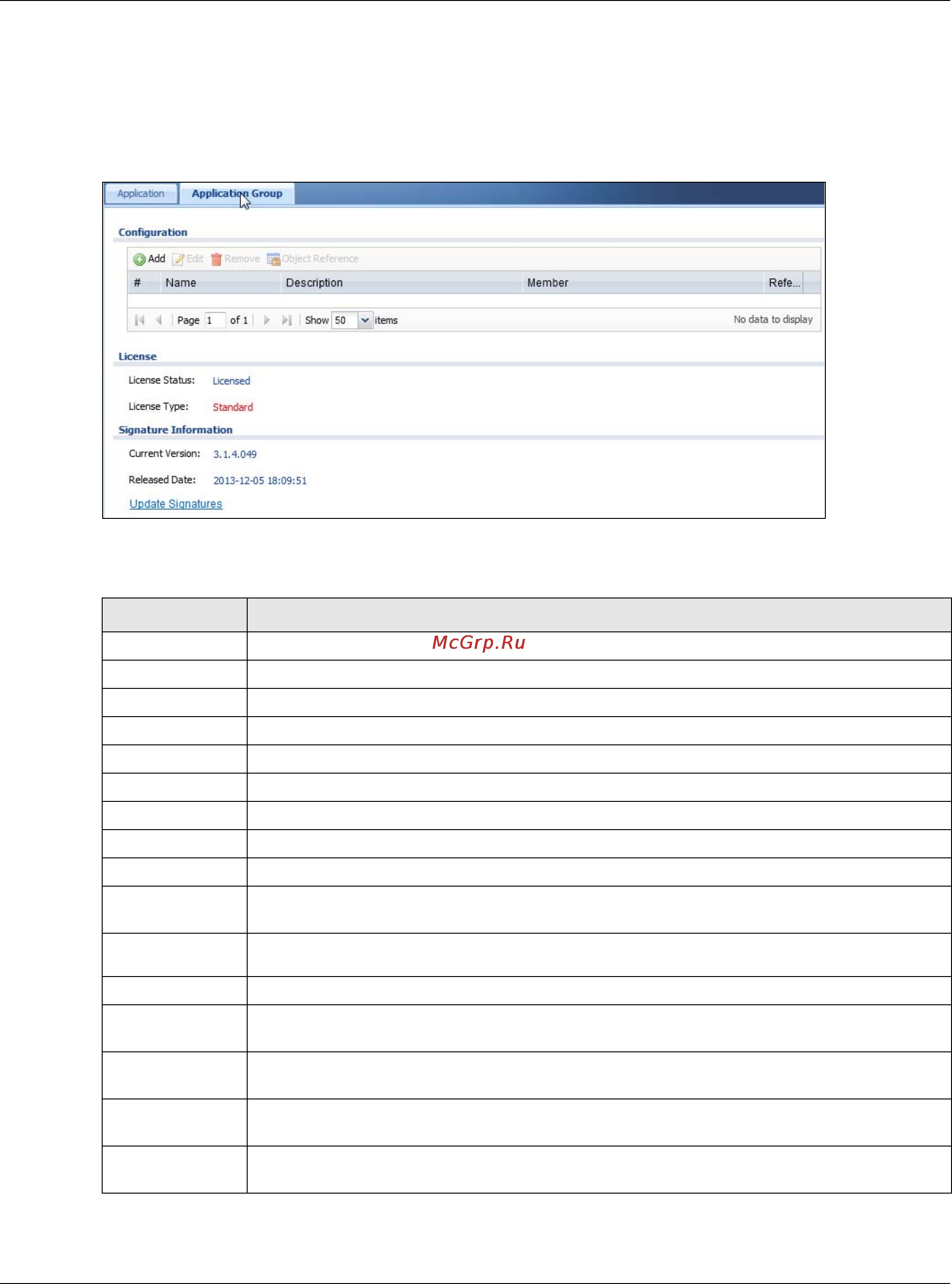 Zyxel ZyWALL 110 [611/829] Application group screen