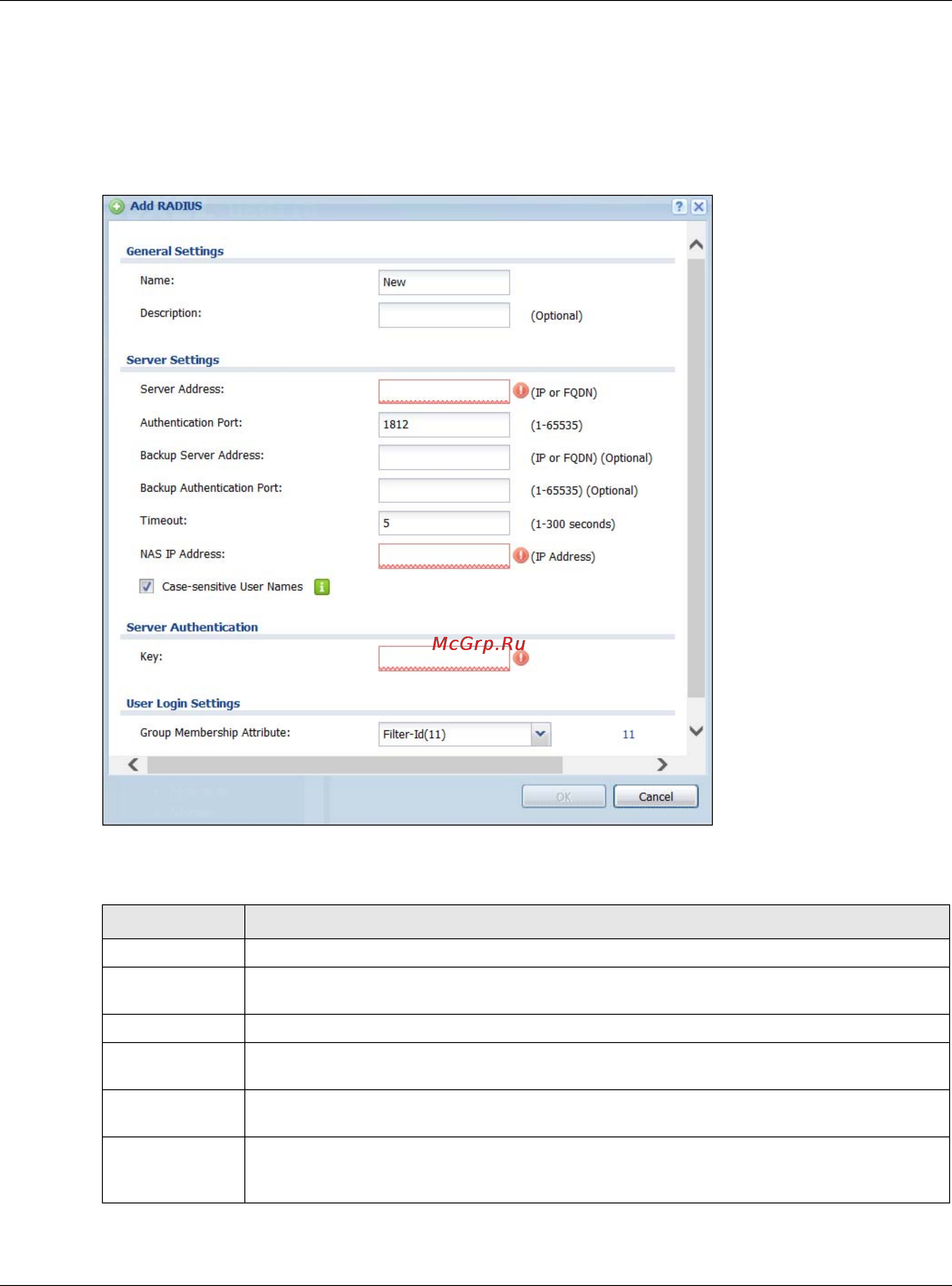 Zyxel USG 60 [636/829] Adding a radius server