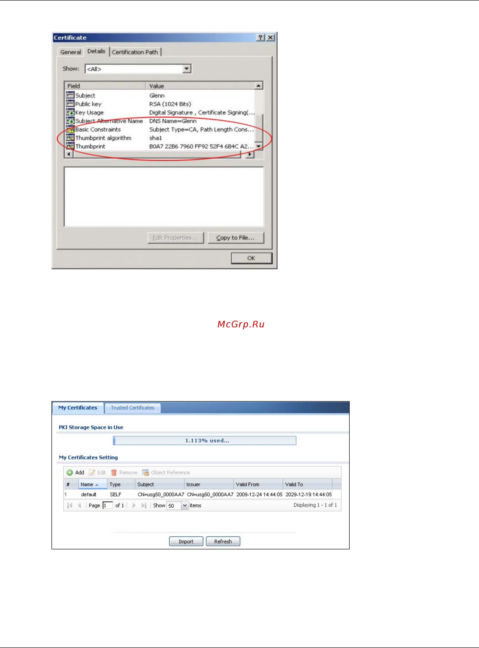 Zyxel USG 60W [643/829] The my certificates screen