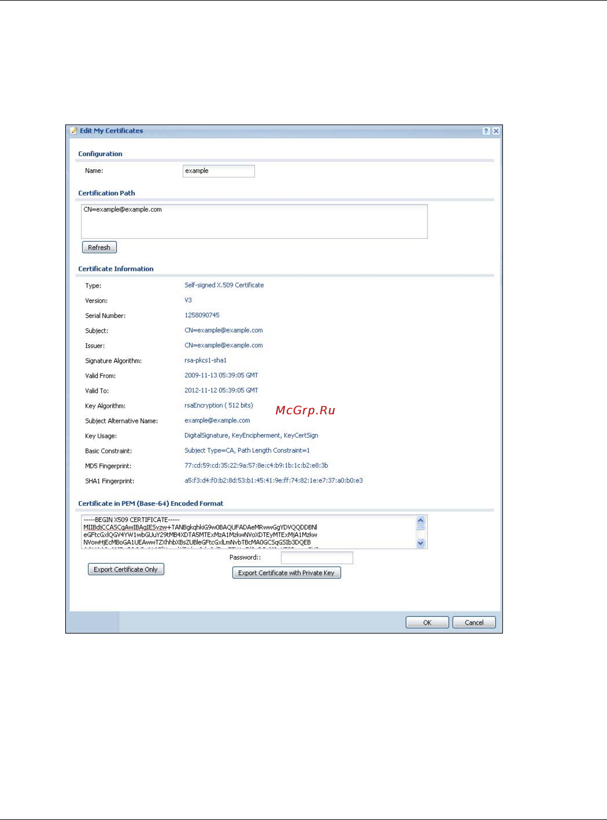 Zyxel ZyWALL 110 [647/829] The my certificates edit screen