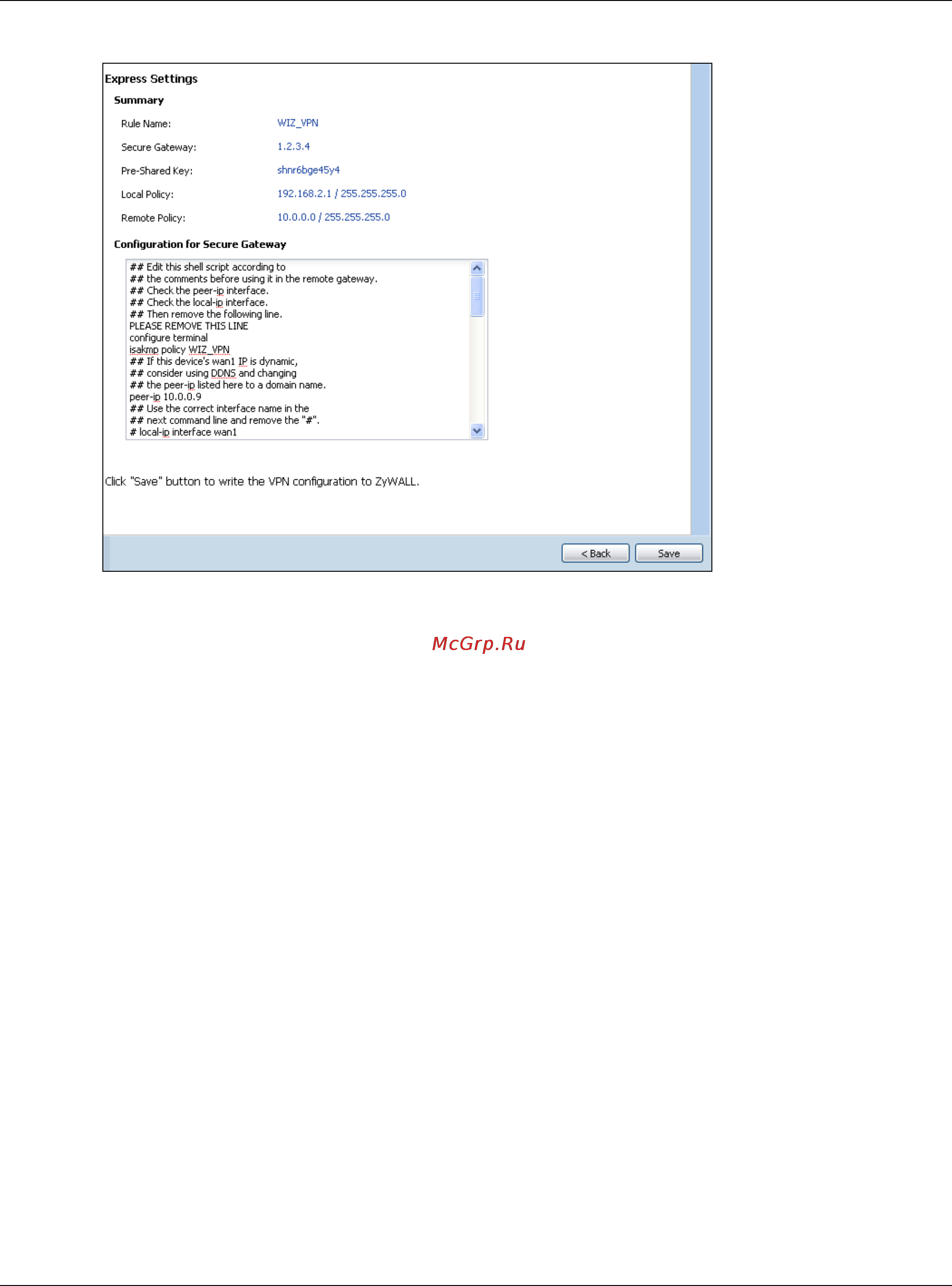 Zyxel ZyWALL 1100 [68/829] Vpn express wizard finish