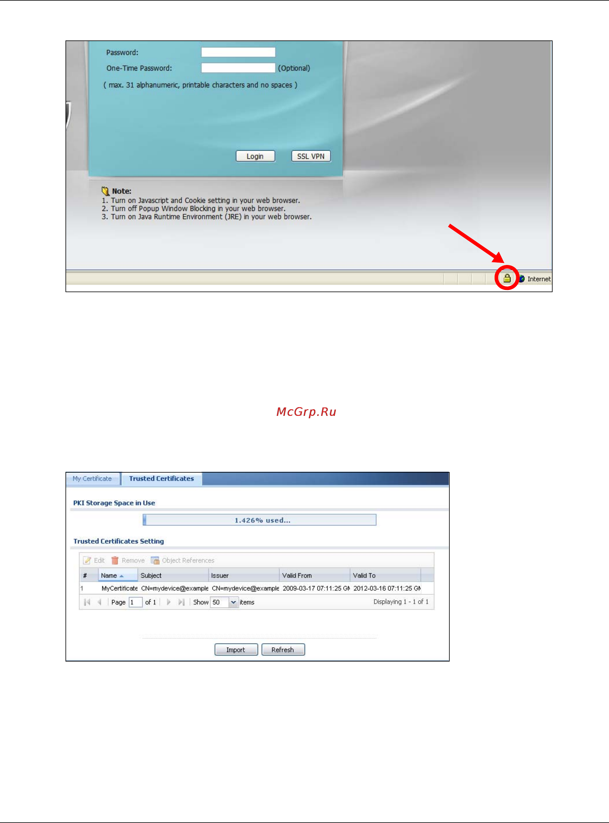 Zyxel ZyWALL 110 [695/829] Enrolling and importing ssl client certificates