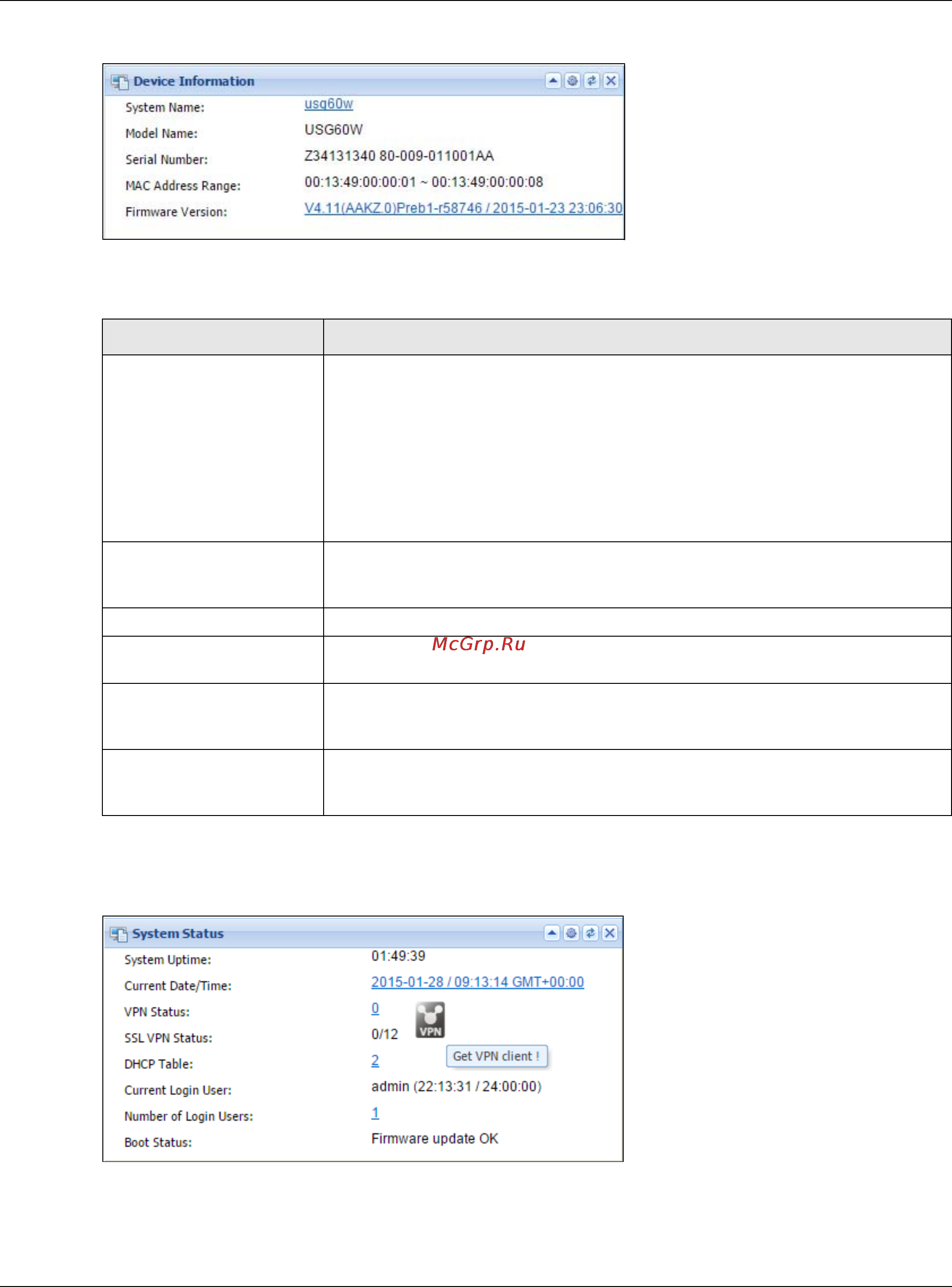 Zyxel ZyWALL 310 [93/829] System status screen
