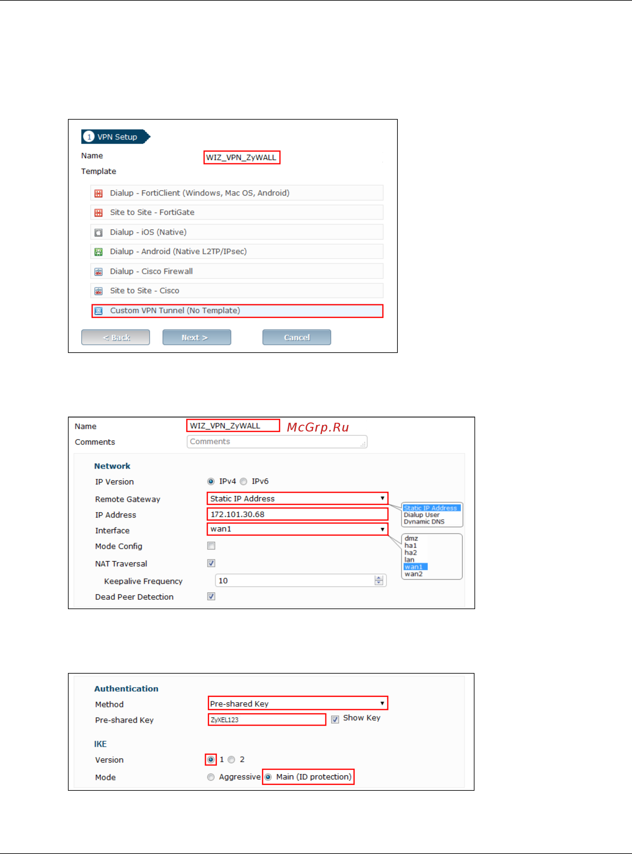 Zyxel ZyWALL 310 [130/327] Set up the ipsec vpn tunnel on the fortigate