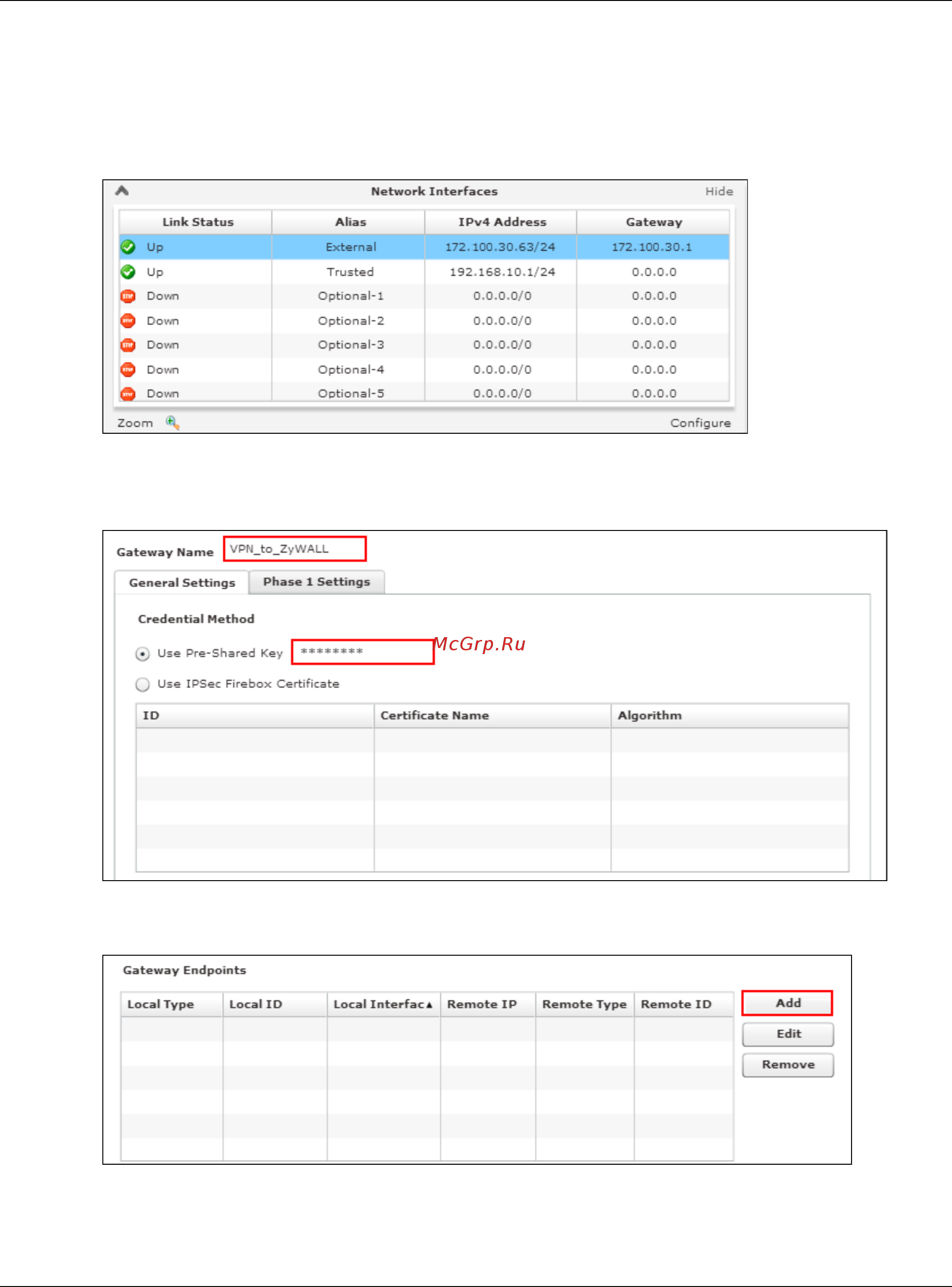Zyxel ZyWALL 1100 [148/327] Set up the ipsec vpn tunnel on the watchguard
