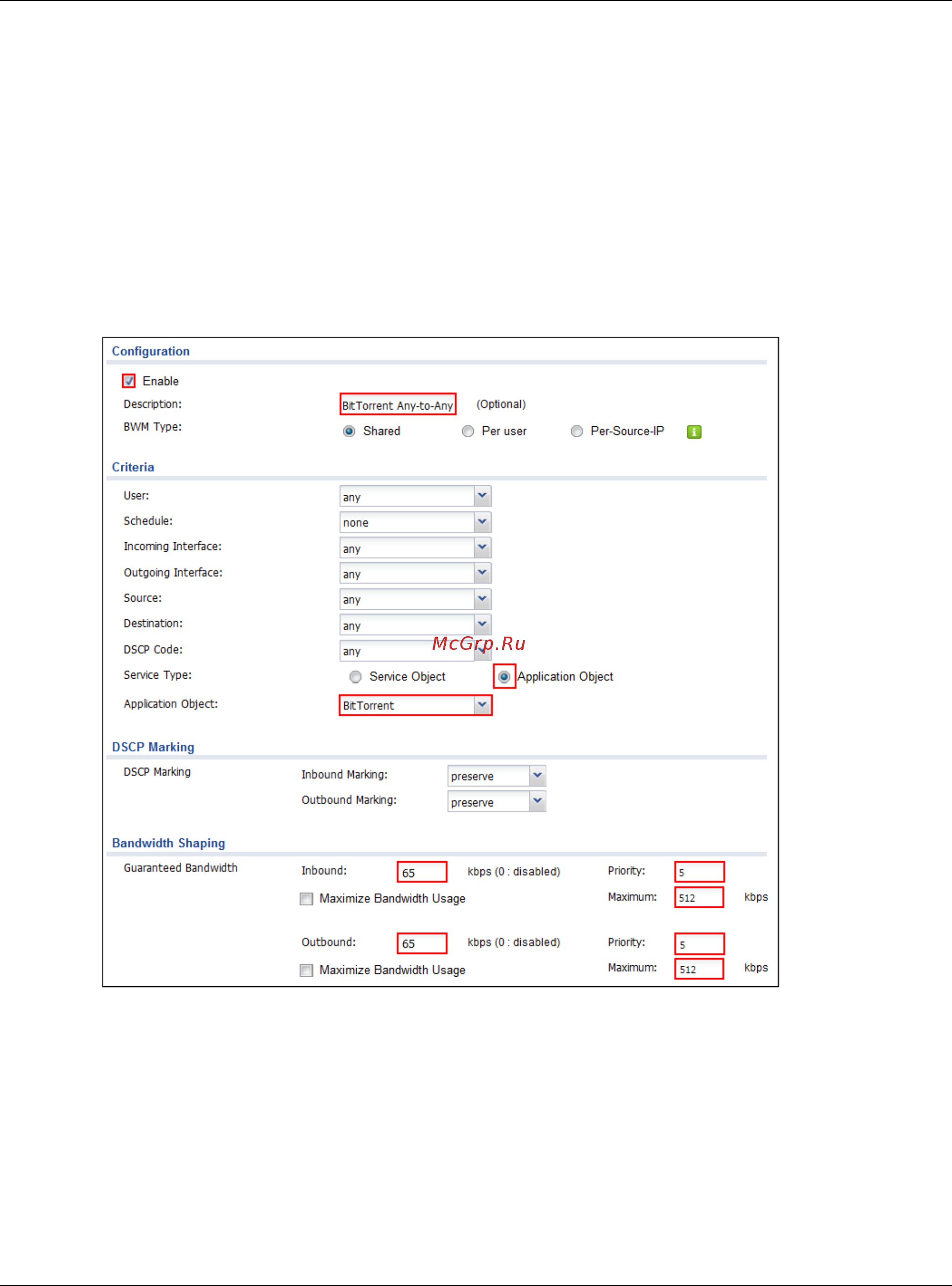 Zyxel ZyWALL 310 [306/327] Set up the bandwidth management for bittorrent on the zywall usg