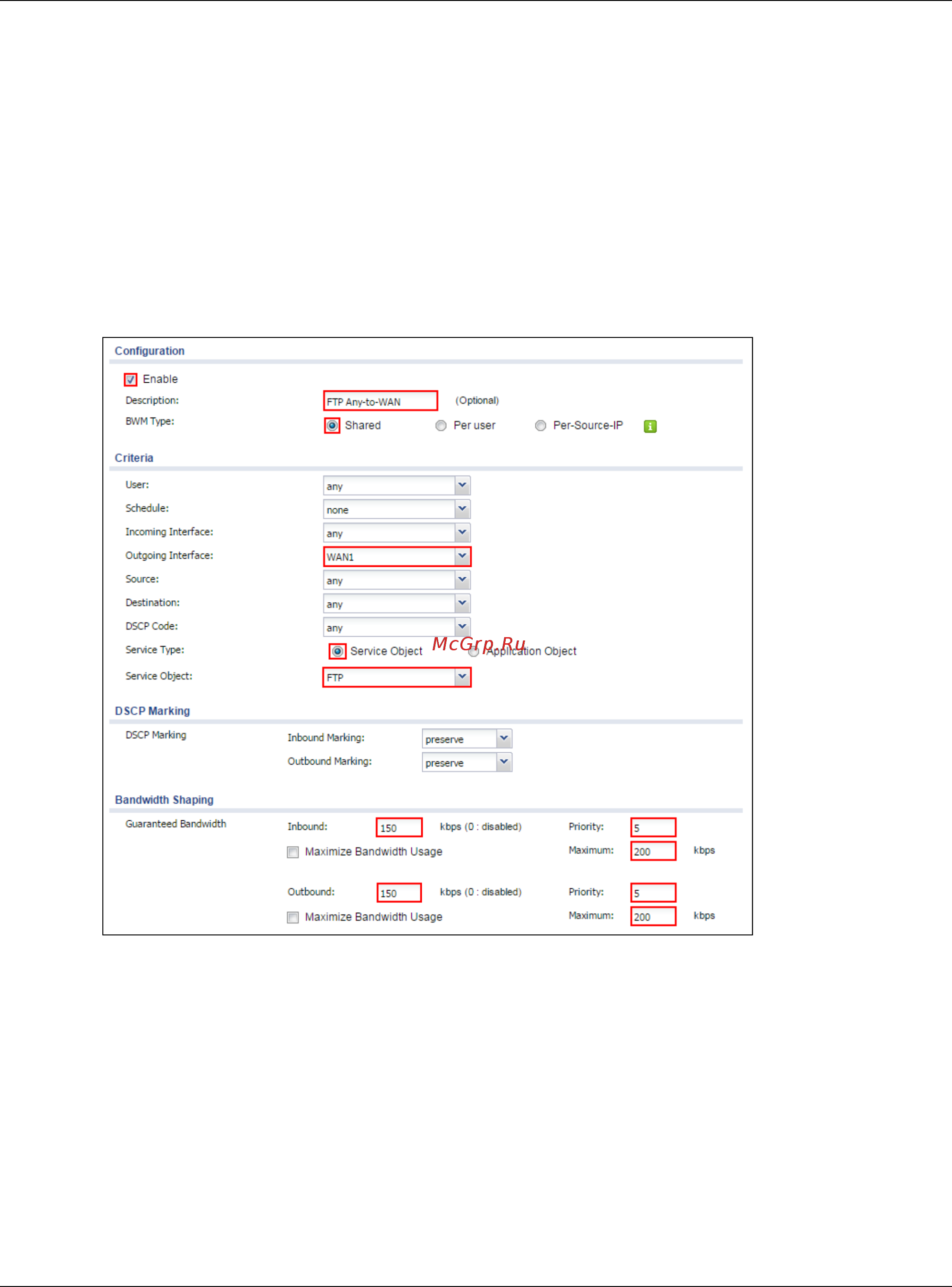 Zyxel ZyWALL 1100 [318/327] Set up the bandwidth management for ftp on the zywall usg