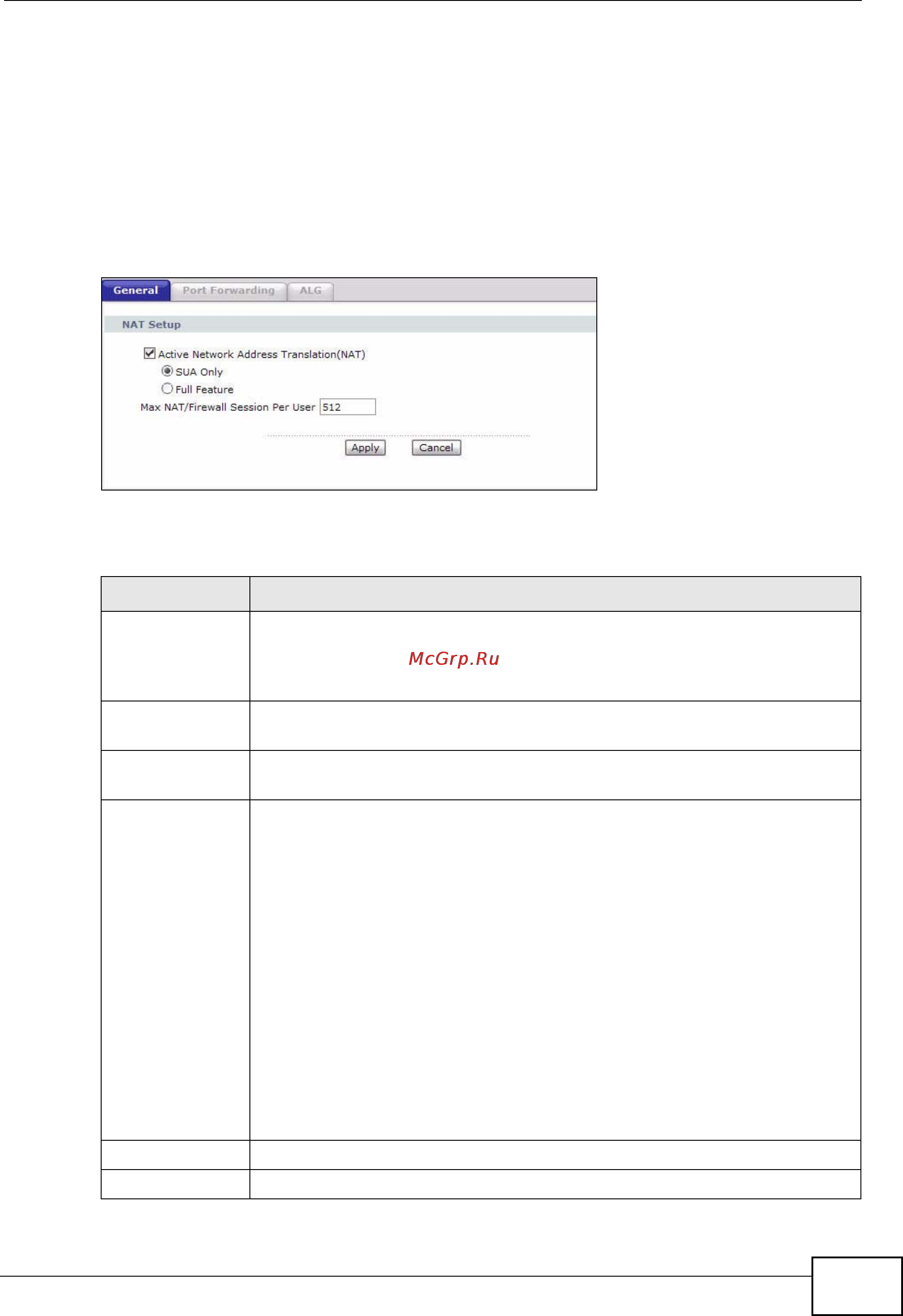 Zyxel P-792H v2 [103/472] The nat general setup screen