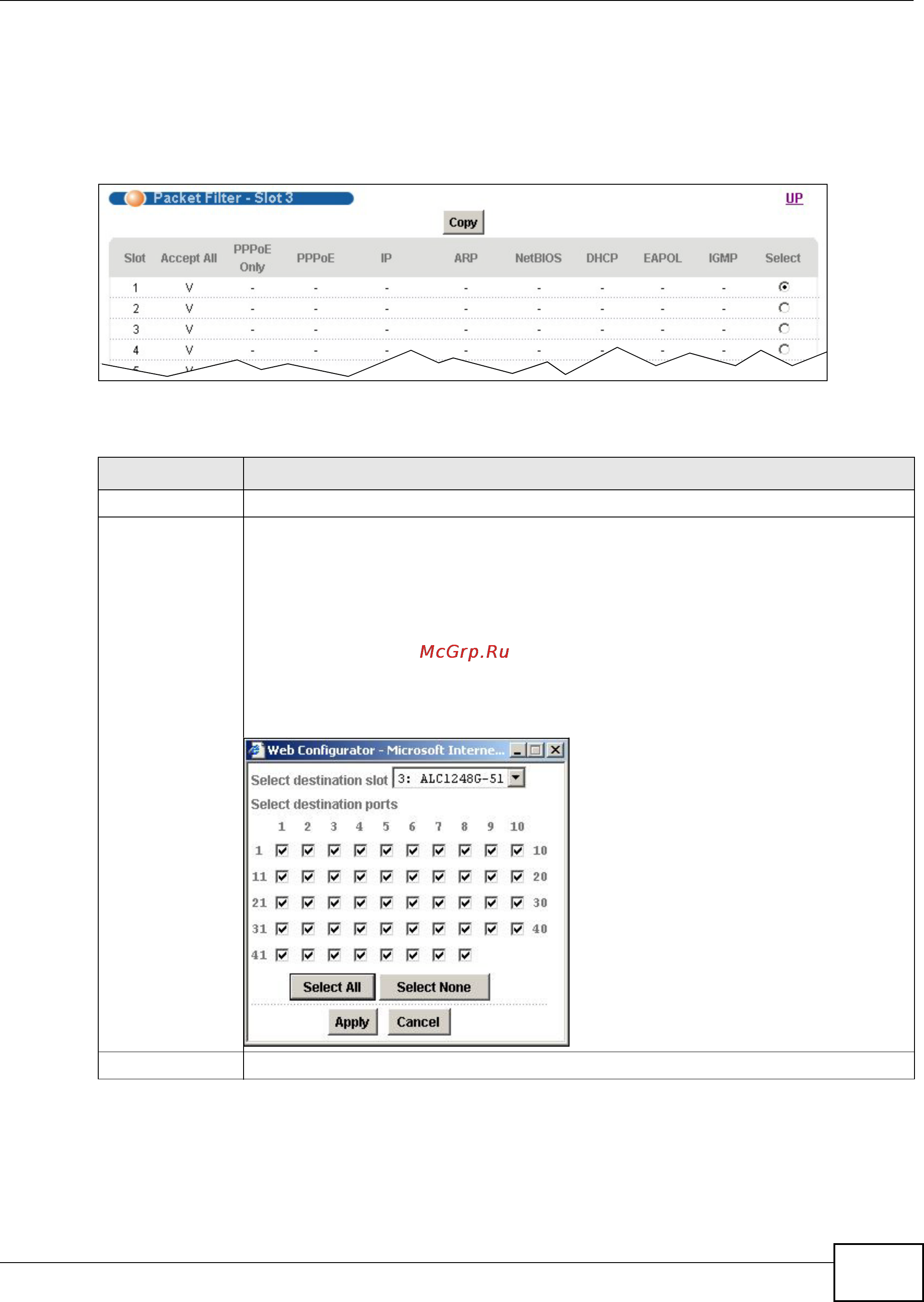 Zyxel IES-6000 [107/1156] Packet filter slot screen