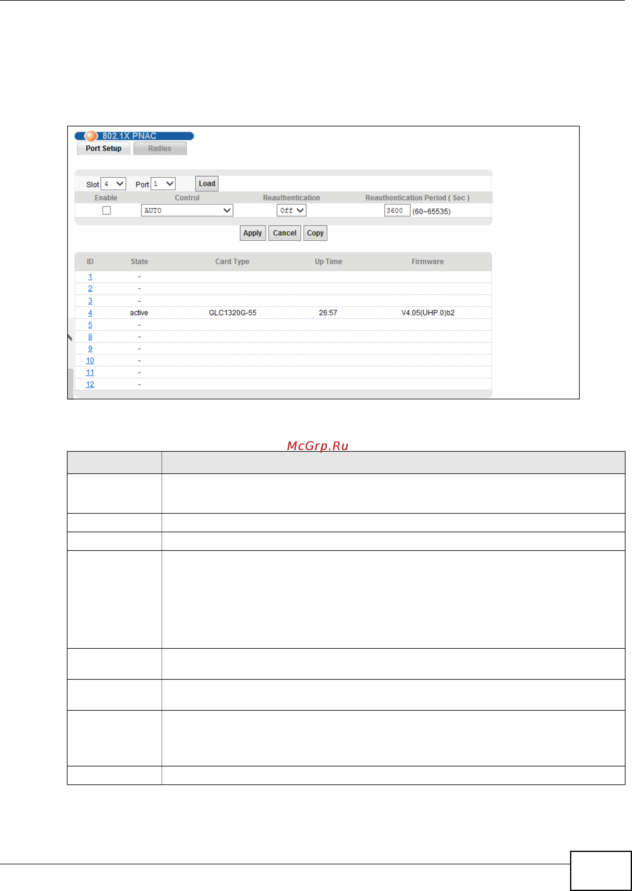 Zyxel IES-5106 [109/1156] X pnac port setup screen